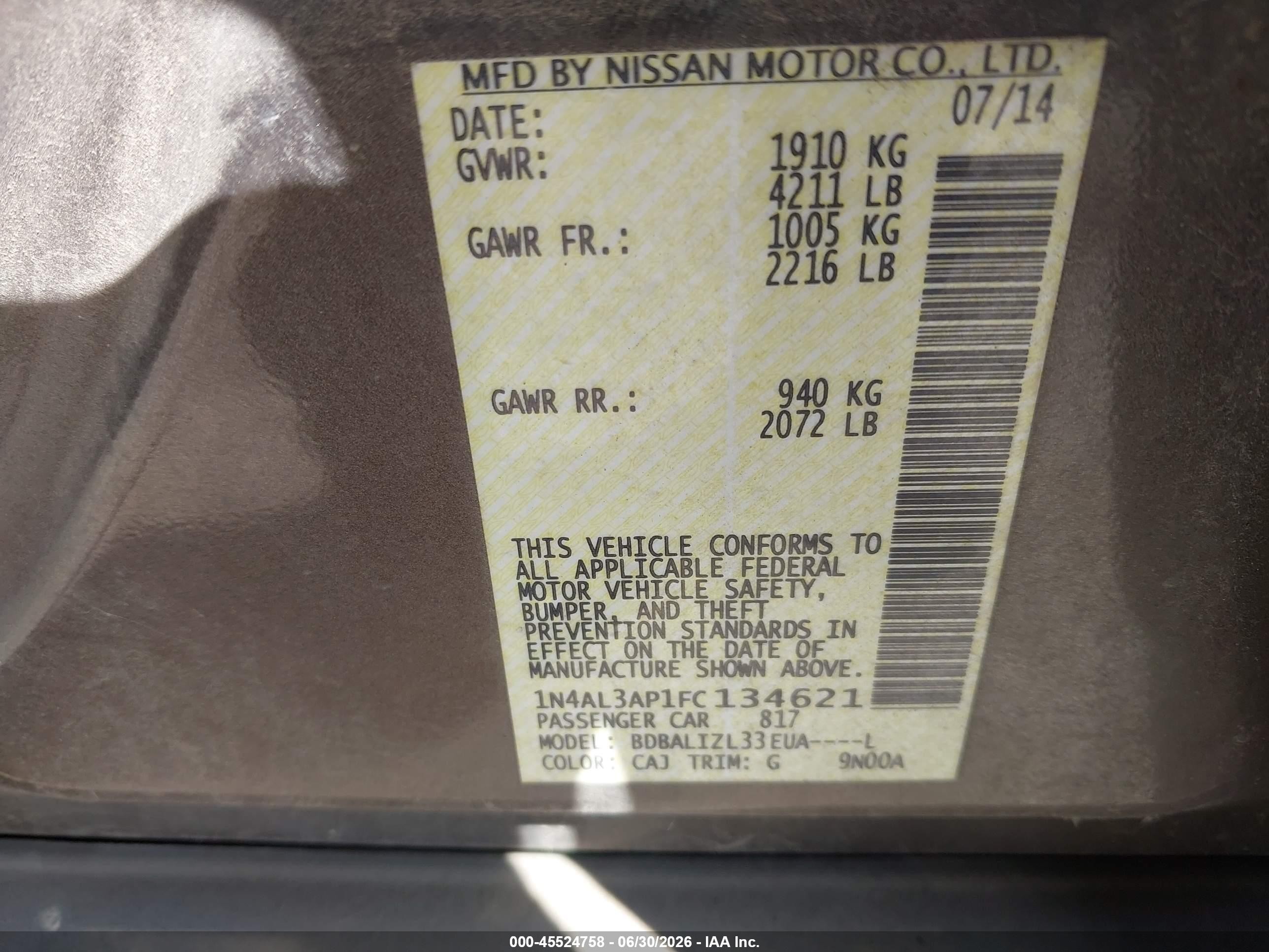2015 Nissan Altima 2.5 Sv Brown vin: 1N4AL3AP1FC134621
