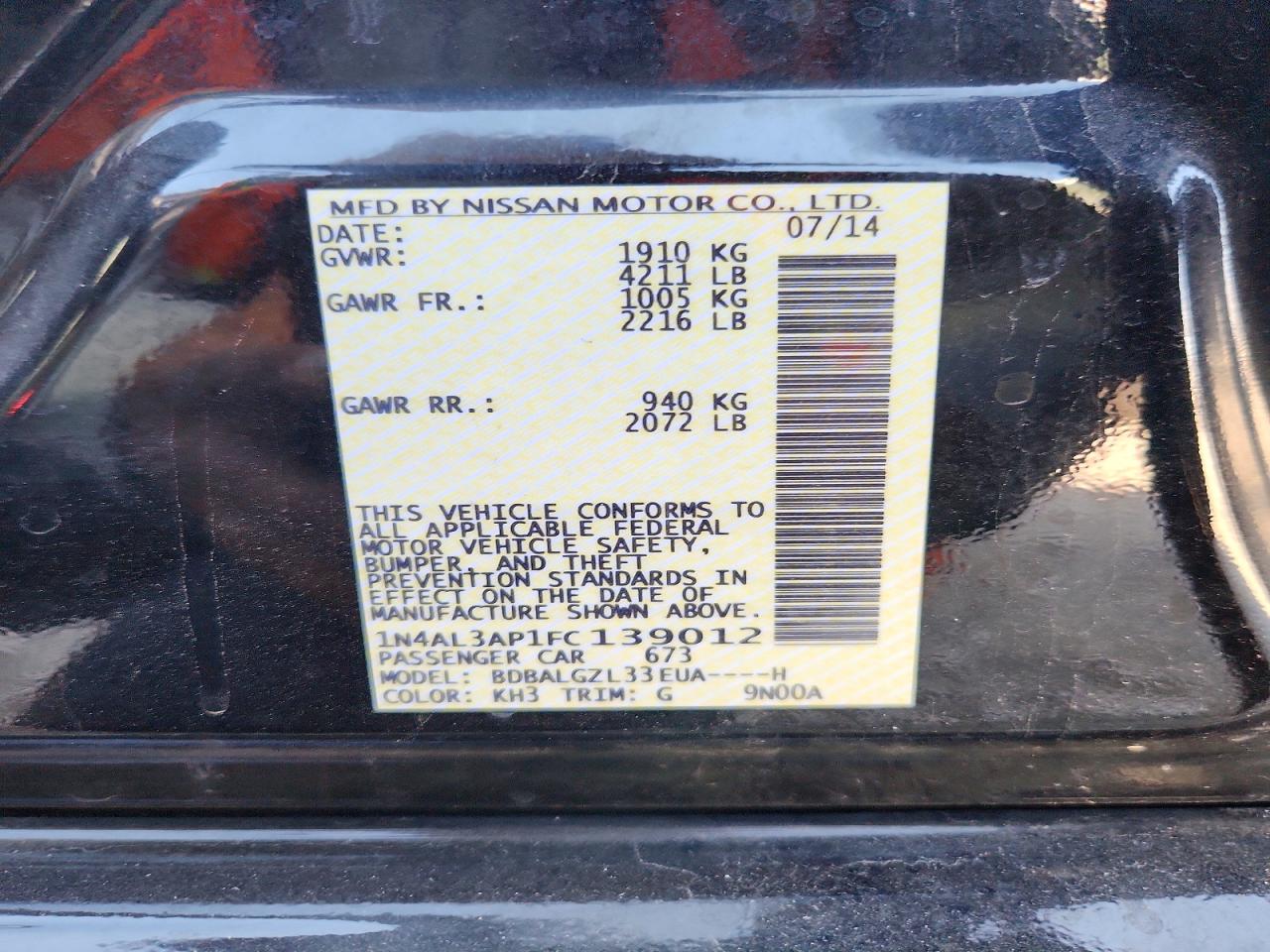 2015 Nissan Altima 2.5 S Black vin: 1N4AL3AP1FC139012