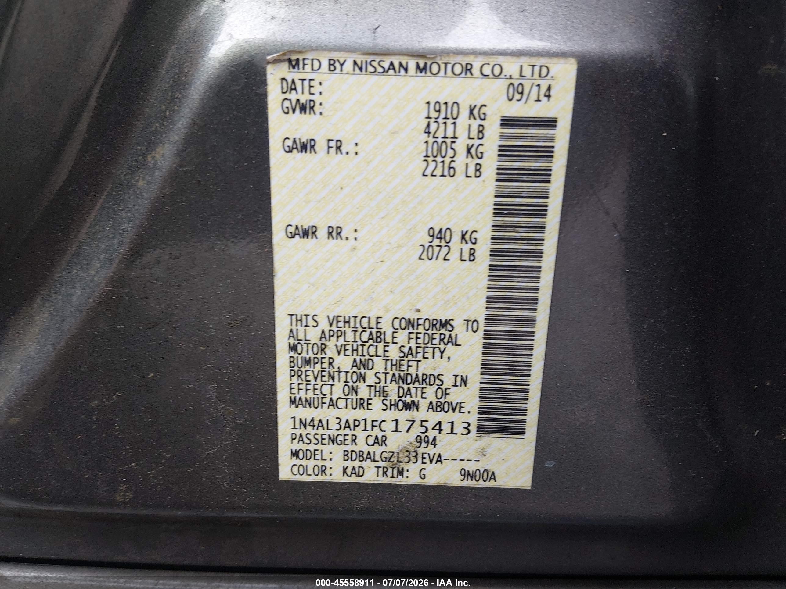 2015 Nissan Altima 2.5 S Gray vin: 1N4AL3AP1FC175413