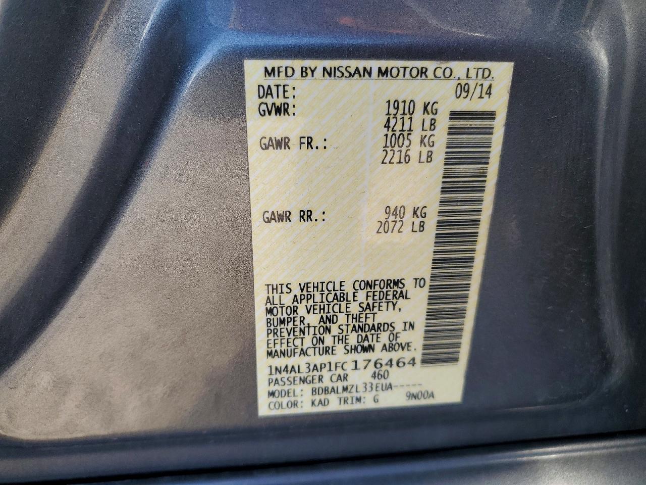 2015 Nissan Altima 2.5 Sv Gray vin: 1N4AL3AP1FC176464