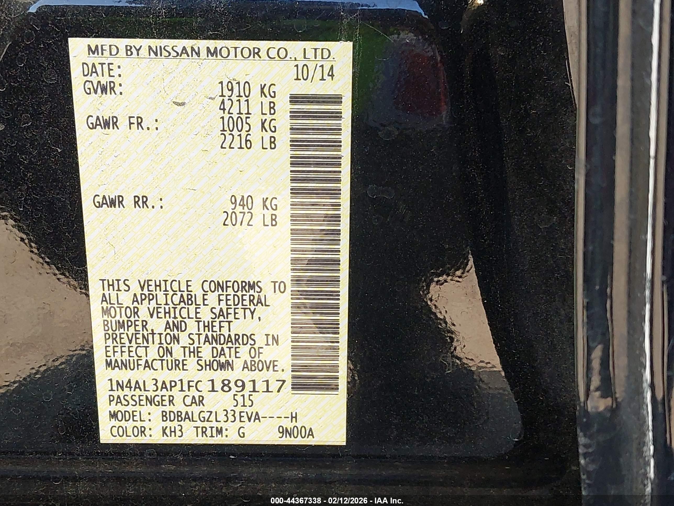 2015 Nissan Altima 2.5 S Black vin: 1N4AL3AP1FC189117