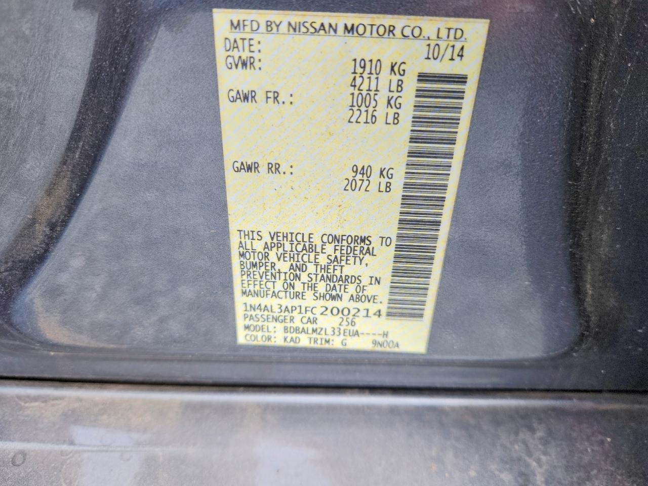 2015 Nissan Altima 2.5 Sv Gray vin: 1N4AL3AP1FC200214