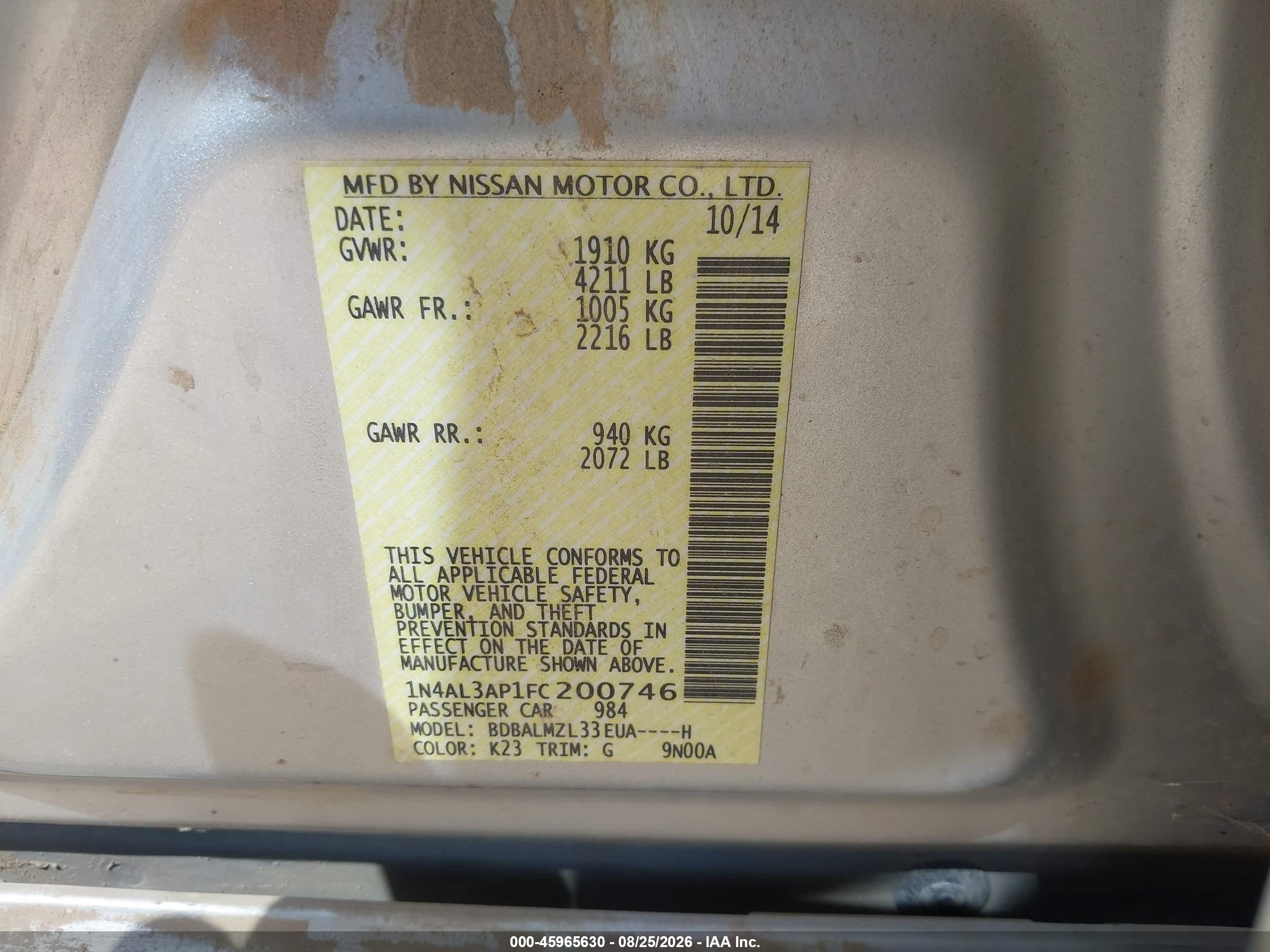 2015 Nissan Altima 2.5 Sv Silver vin: 1N4AL3AP1FC200746