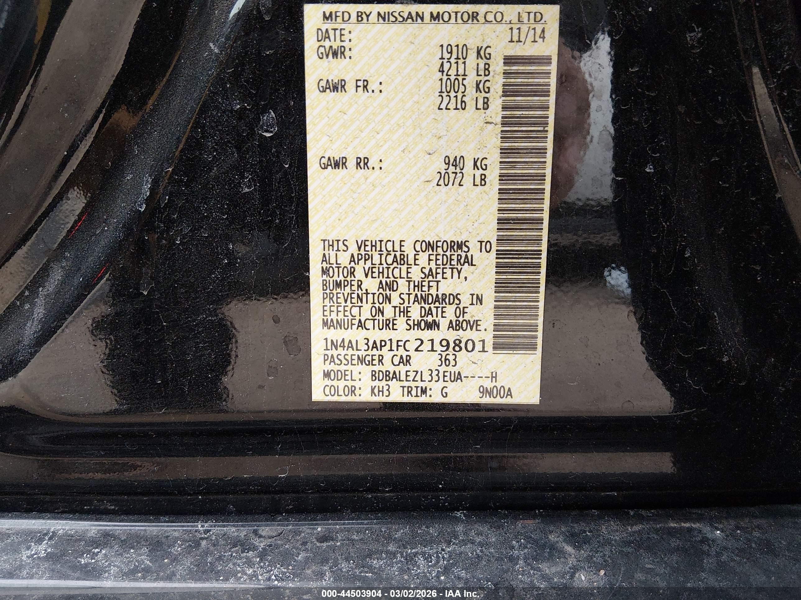 2015 Nissan Altima 2.5 S Black vin: 1N4AL3AP1FC219801