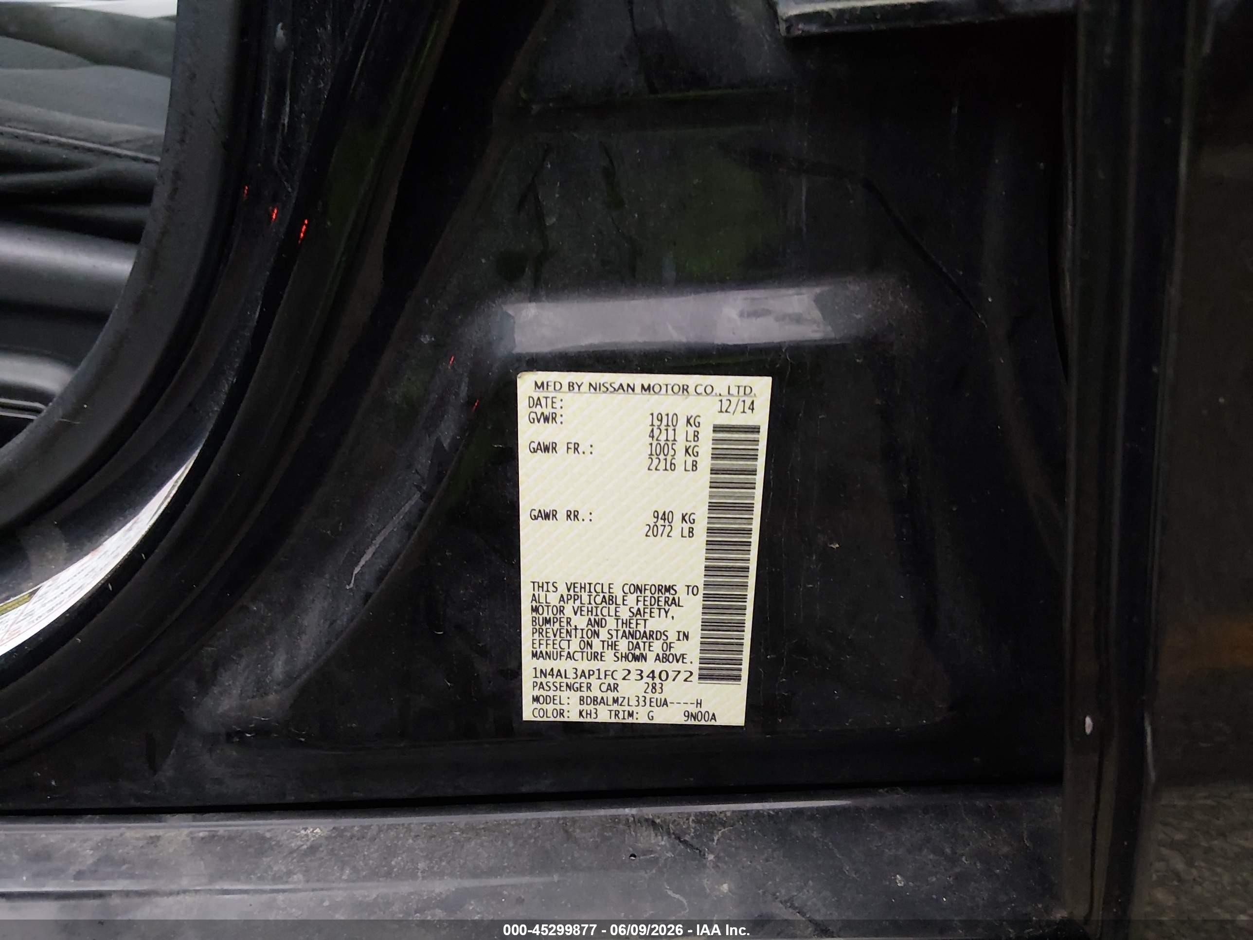 2015 Nissan Altima 2.5 Sv Черный vin: 1N4AL3AP1FC234072