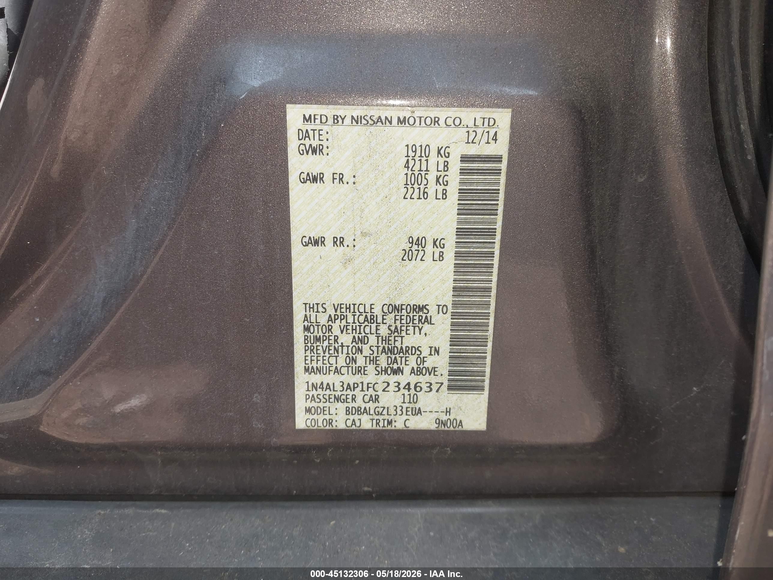 2015 Nissan Altima 2.5 S Gray vin: 1N4AL3AP1FC234637