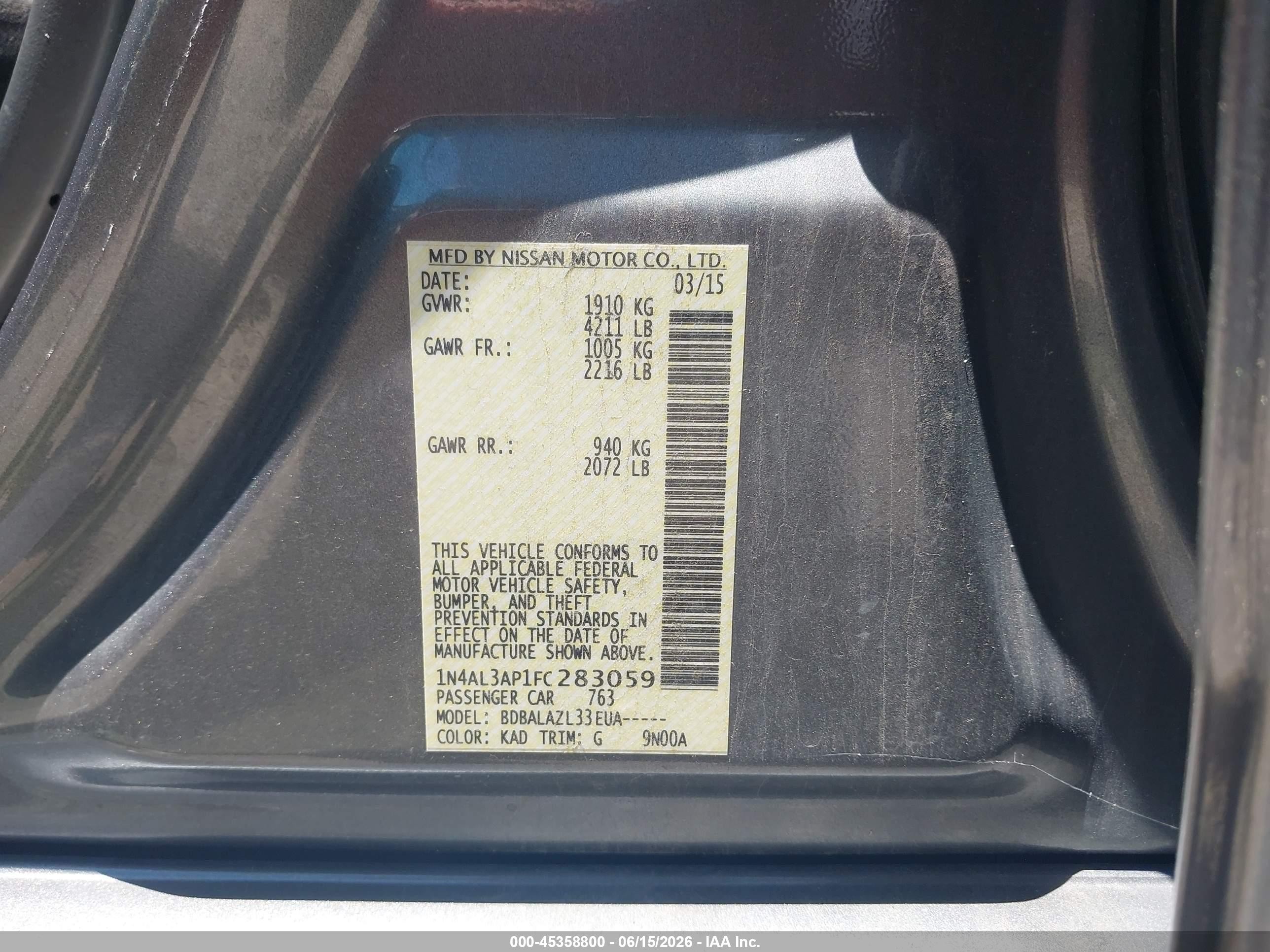 2015 Nissan Altima 2.5 Gray vin: 1N4AL3AP1FC283059