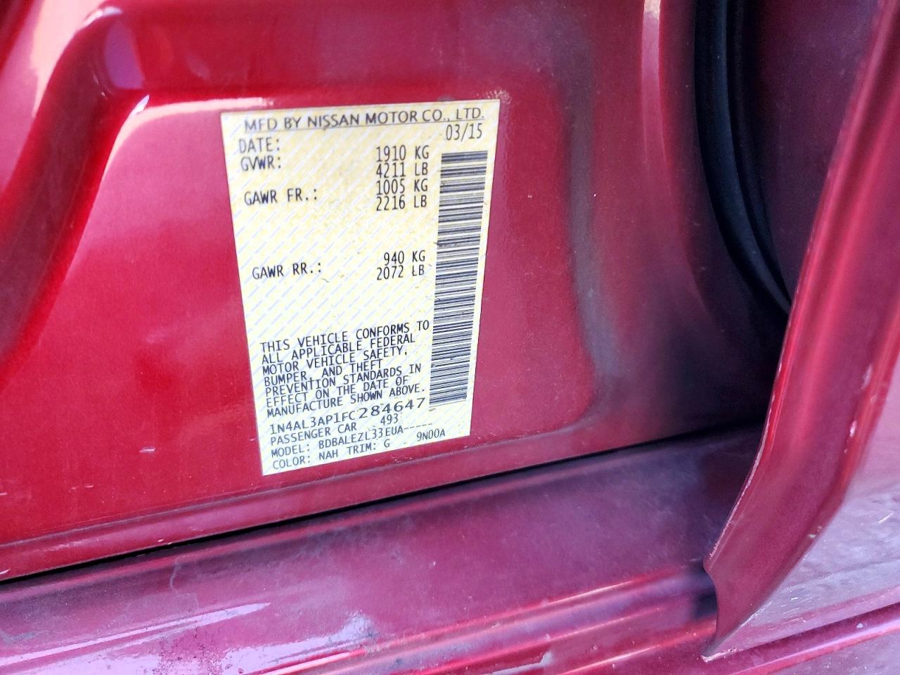 2015 Nissan Altima 2.5 S Red vin: 1N4AL3AP1FC284647