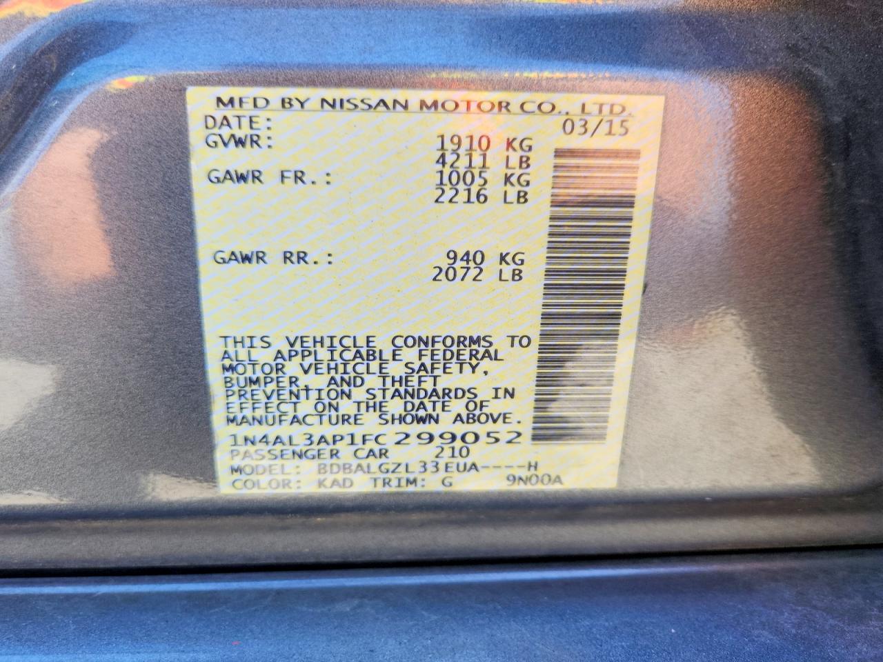 2015 Nissan Altima Gray vin: 1N4AL3AP1FC299052