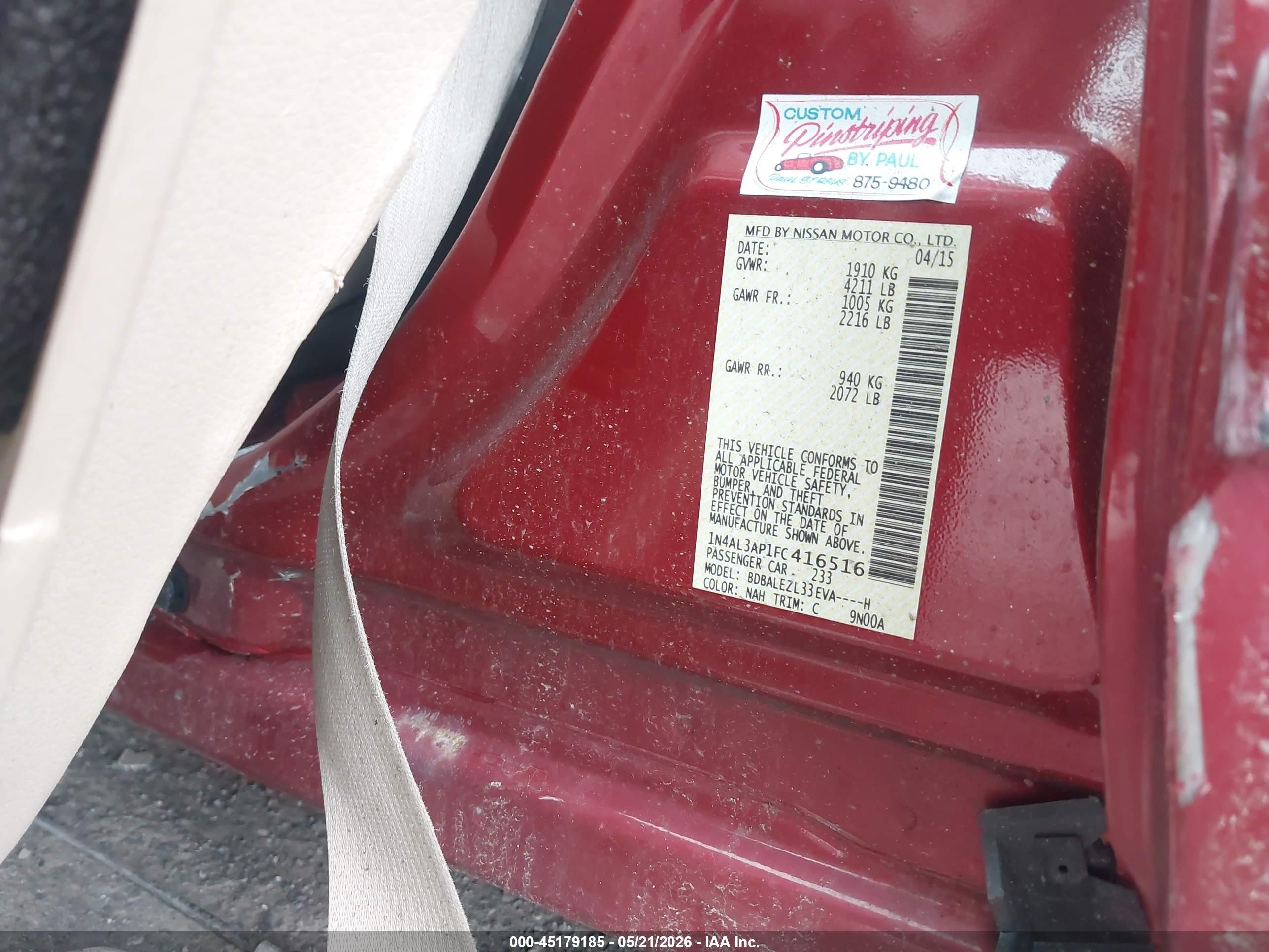2015 Nissan Altima 2.5 S Красный vin: 1N4AL3AP1FC416516