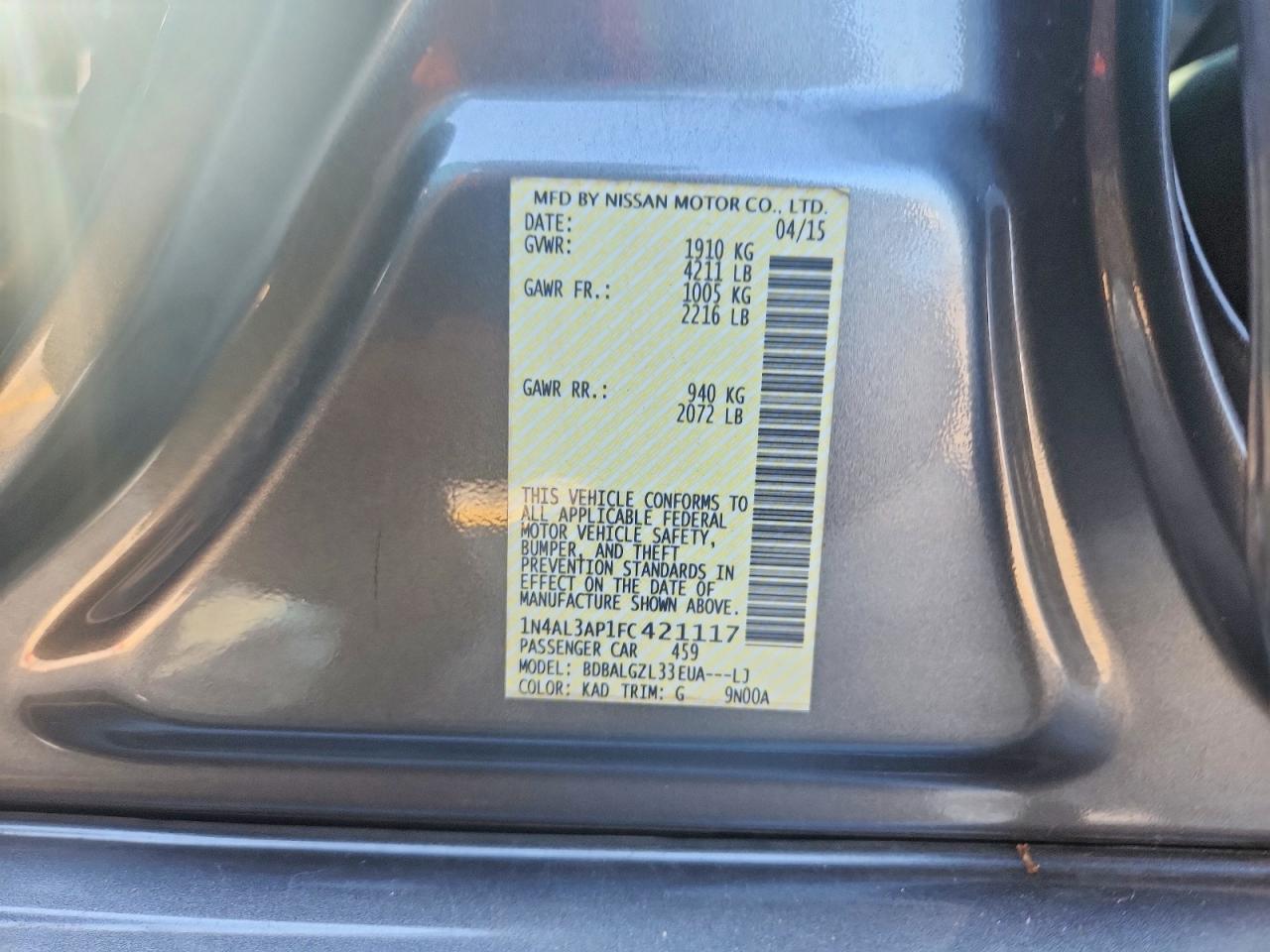 2015 Nissan Altima 2.5 S Gray vin: 1N4AL3AP1FC421117