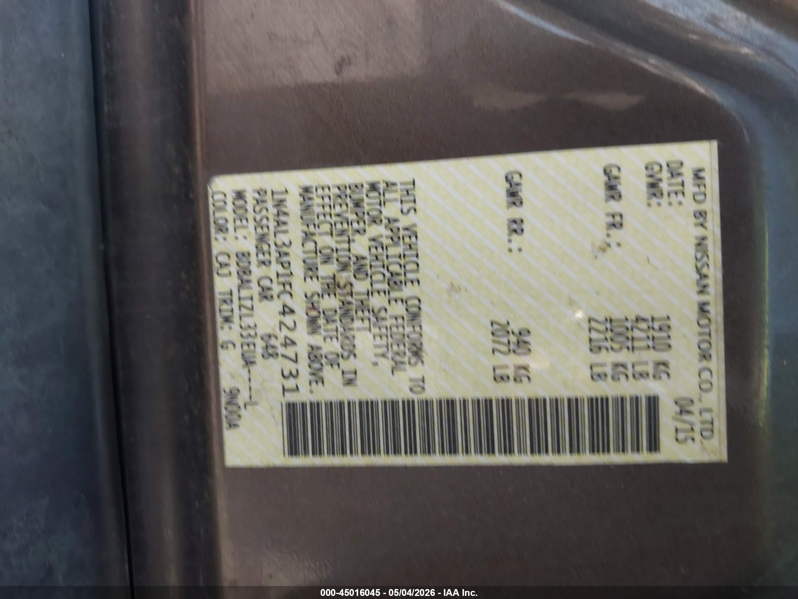 2015 Nissan Altima 2.5 Sv Brown vin: 1N4AL3AP1FC424731