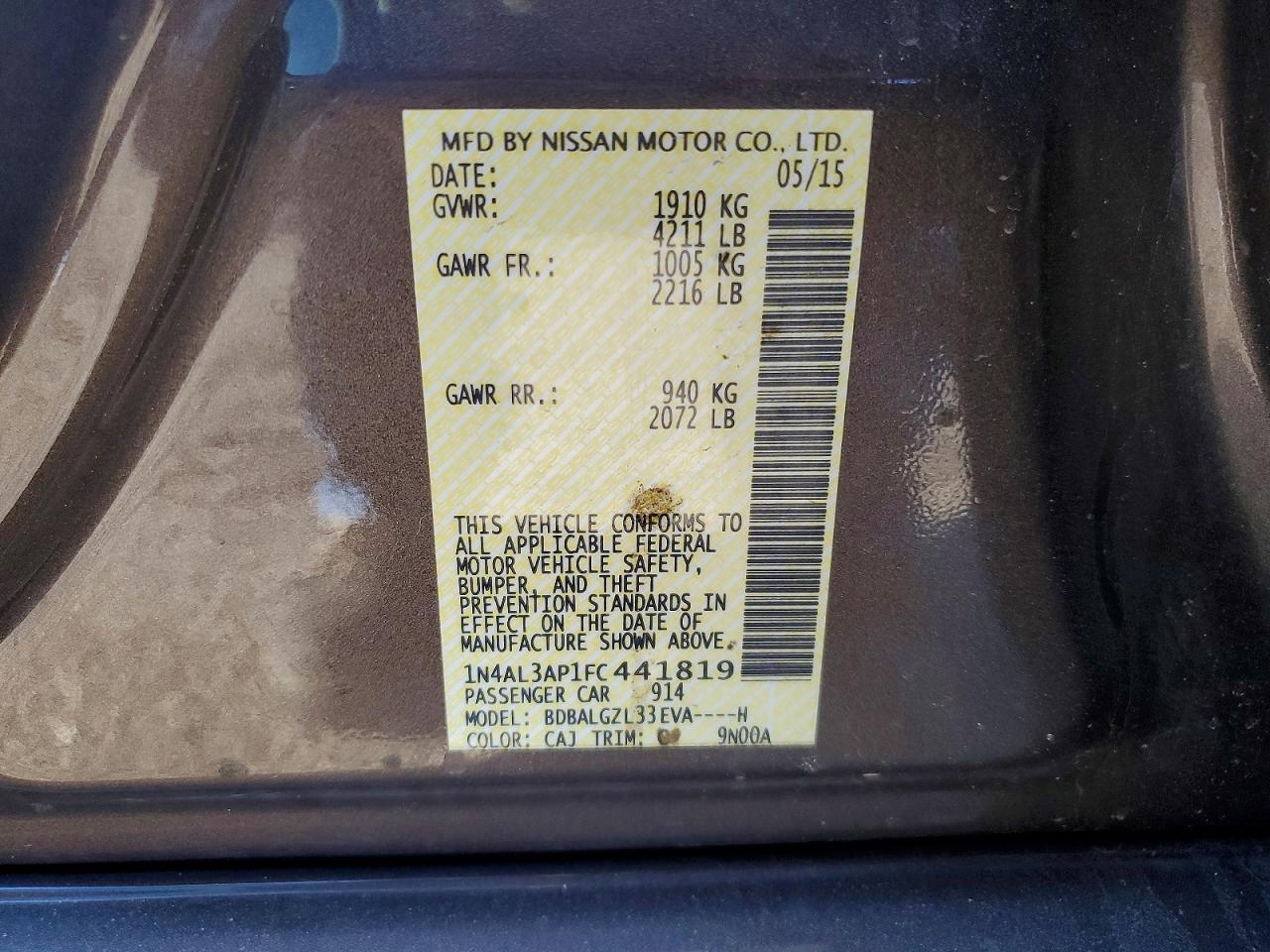 2015 Nissan Altima 2.5 S Brown vin: 1N4AL3AP1FC441819