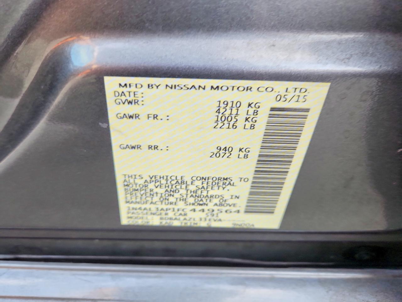 2015 Nissan Altima 2.5 Gray vin: 1N4AL3AP1FC449564