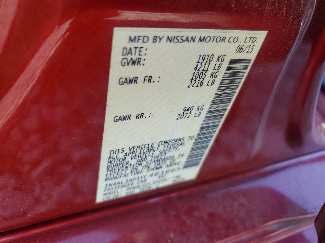 2015 Nissan Altima 2.5 S Burgundy vin: 1N4AL3AP1FC461665