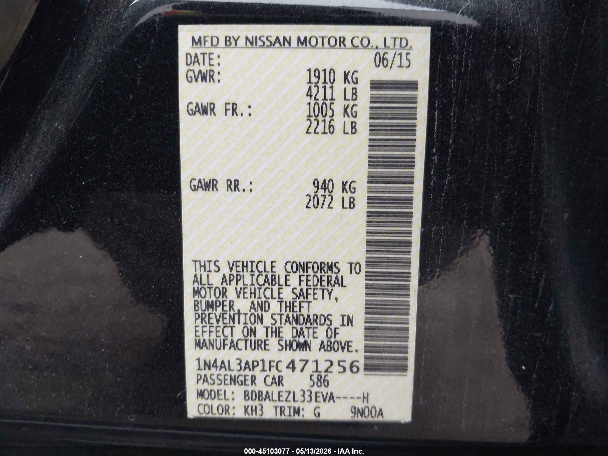 2015 Nissan Altima 2.5 S Black vin: 1N4AL3AP1FC471256
