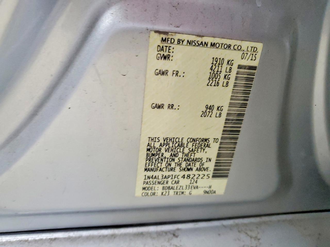 2015 Nissan Altima 2.5 S Silver vin: 1N4AL3AP1FC482225