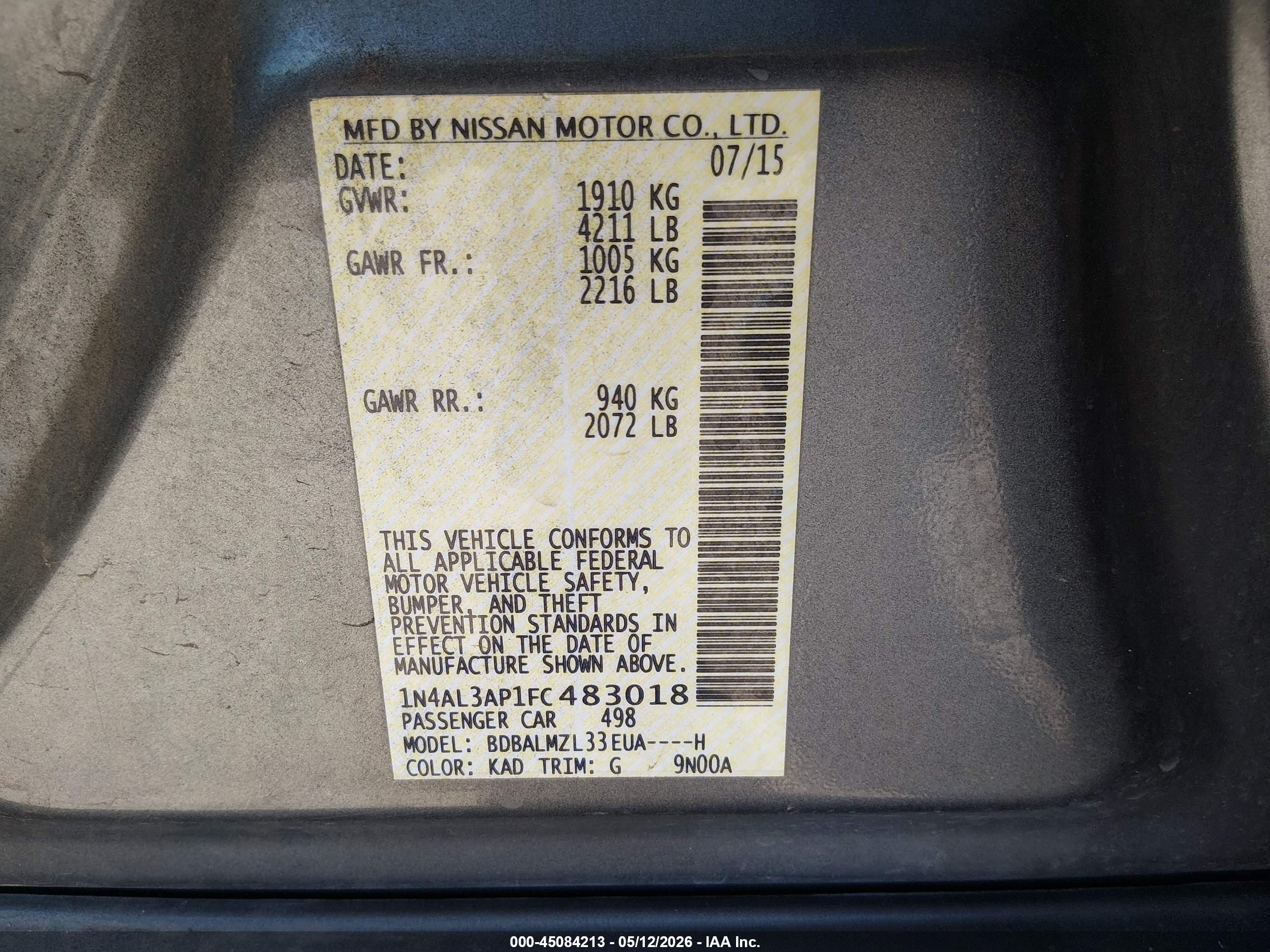 2015 Nissan Altima 2.5 Sv Silver vin: 1N4AL3AP1FC483018