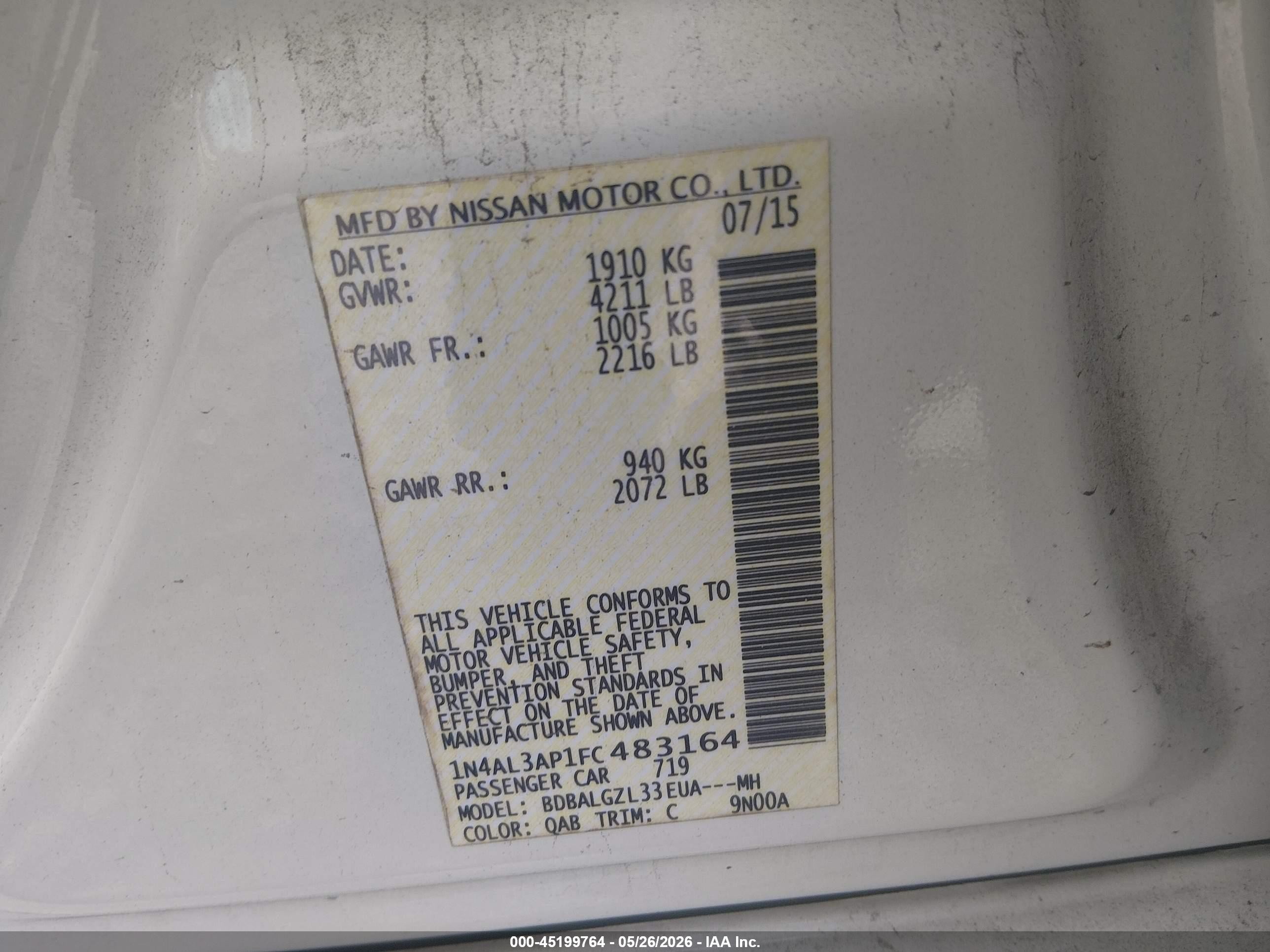 2015 Nissan Altima 2.5 S White vin: 1N4AL3AP1FC483164