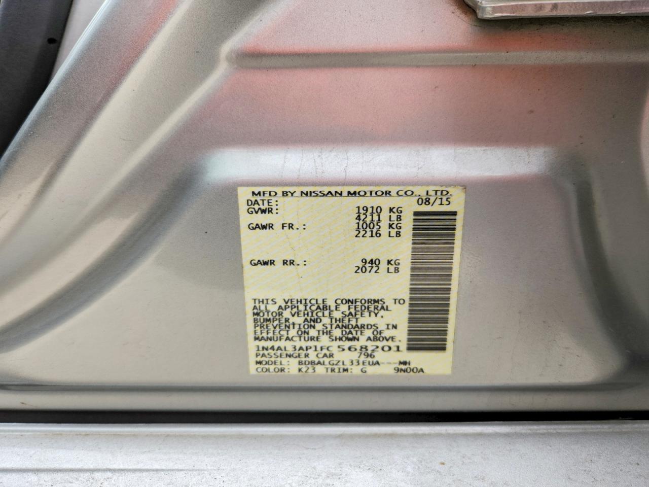 2015 Nissan Altima 2.5 S Silver vin: 1N4AL3AP1FC568201