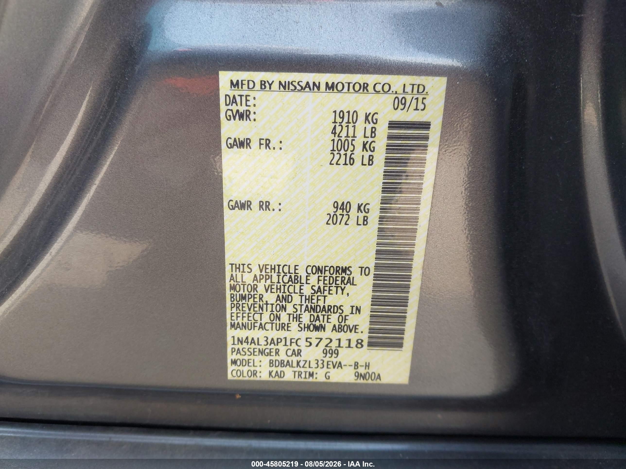 2015 Nissan Altima 2.5 Sv Gray vin: 1N4AL3AP1FC572118