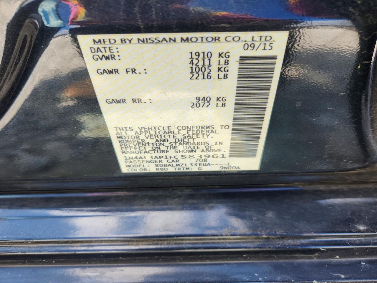 2015 Nissan Altima 2.5 Sv Gray vin: 1N4AL3AP1FC583961