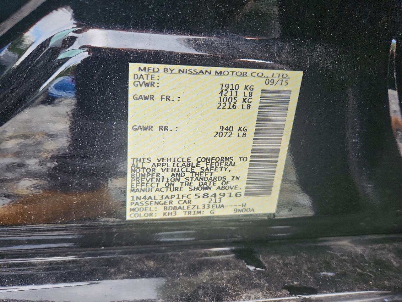 2015 Nissan Altima 2.5 S Black vin: 1N4AL3AP1FC584916