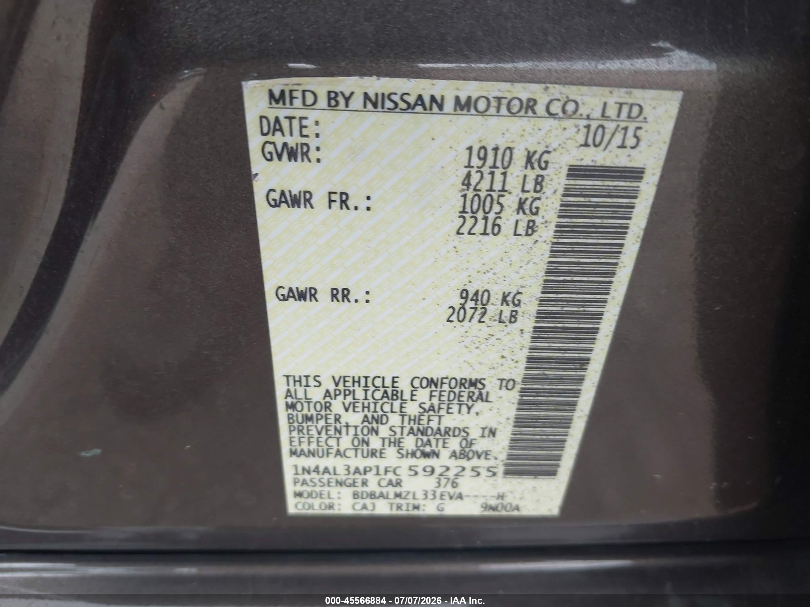 2015 Nissan Altima 2.5 Sv Brown vin: 1N4AL3AP1FC592255