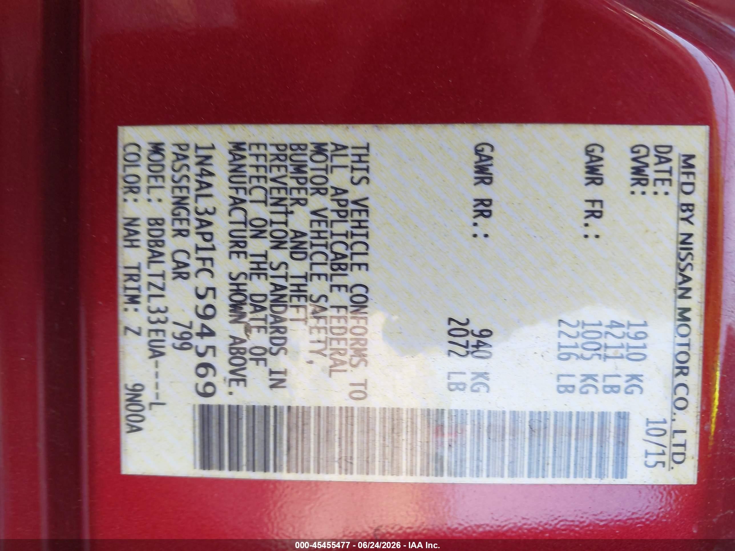 2015 Nissan Altima 2.5 Sl Red vin: 1N4AL3AP1FC594569