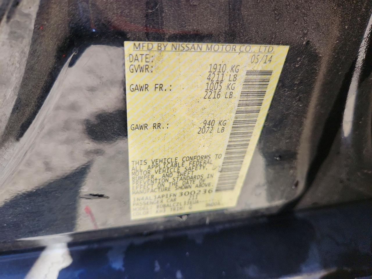 2015 Nissan Altima 2.5 S Black vin: 1N4AL3AP1FN300236