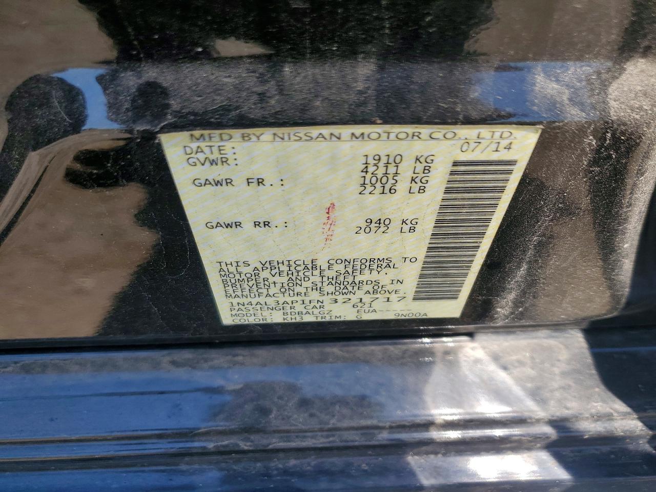 2015 Nissan Altima 2.5 S Charcoal vin: 1N4AL3AP1FN321717