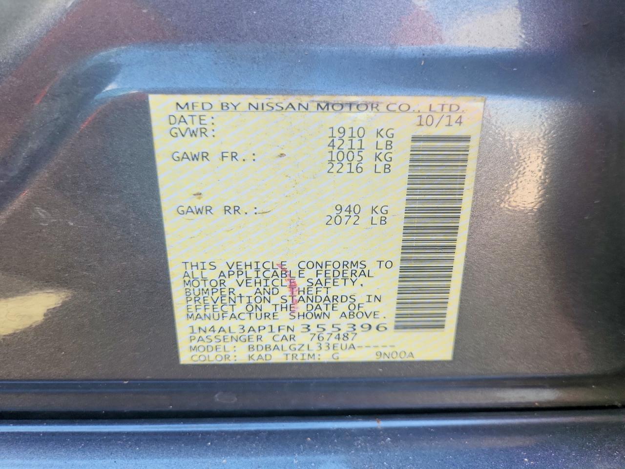 2015 Nissan Altima 2.5 S Gray vin: 1N4AL3AP1FN355396