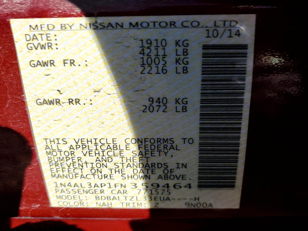 2015 Nissan Altima 2.5 Sl Red vin: 1N4AL3AP1FN359464