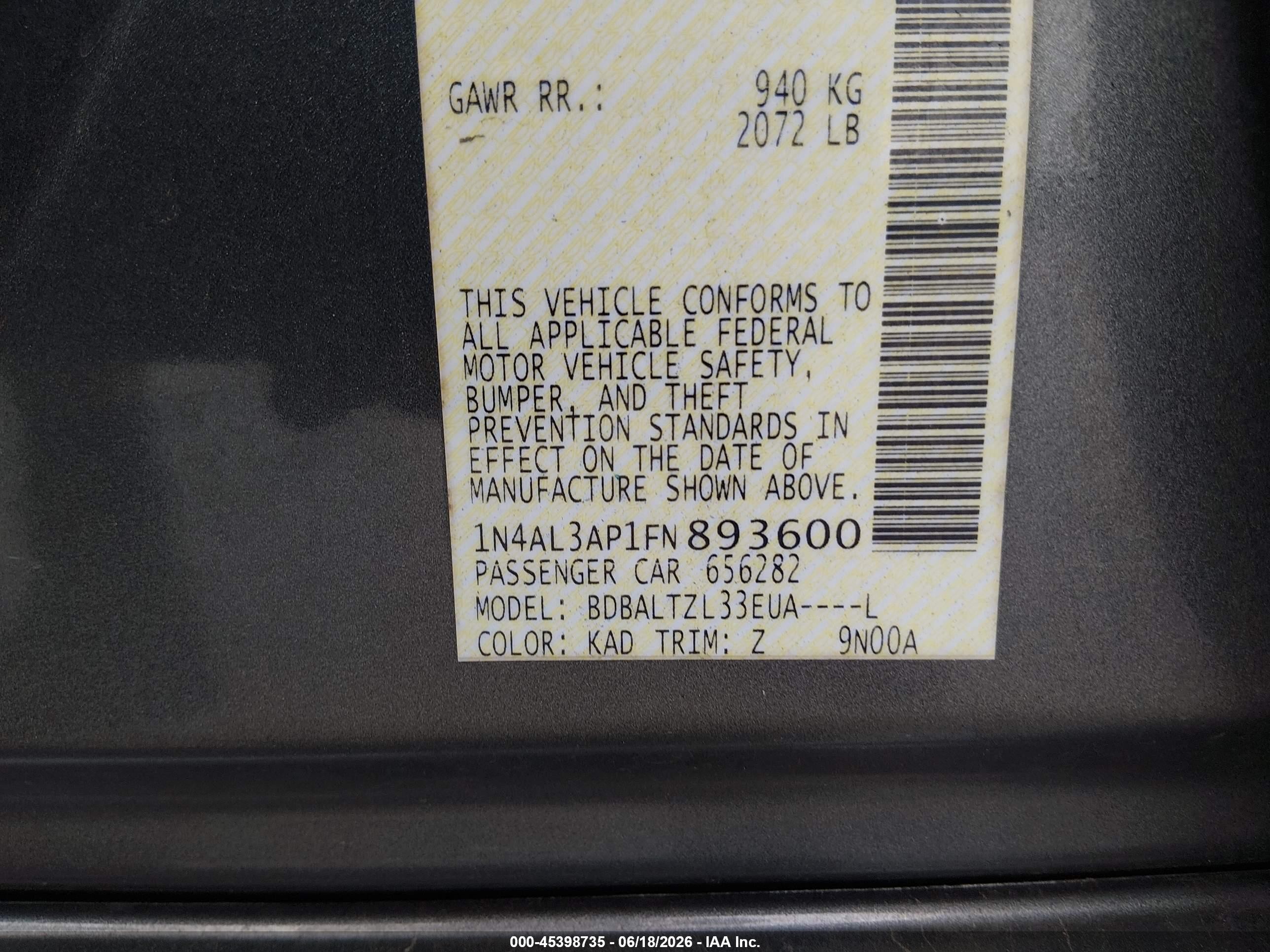 2015 Nissan Altima 2.5 Sl Gray vin: 1N4AL3AP1FN893600