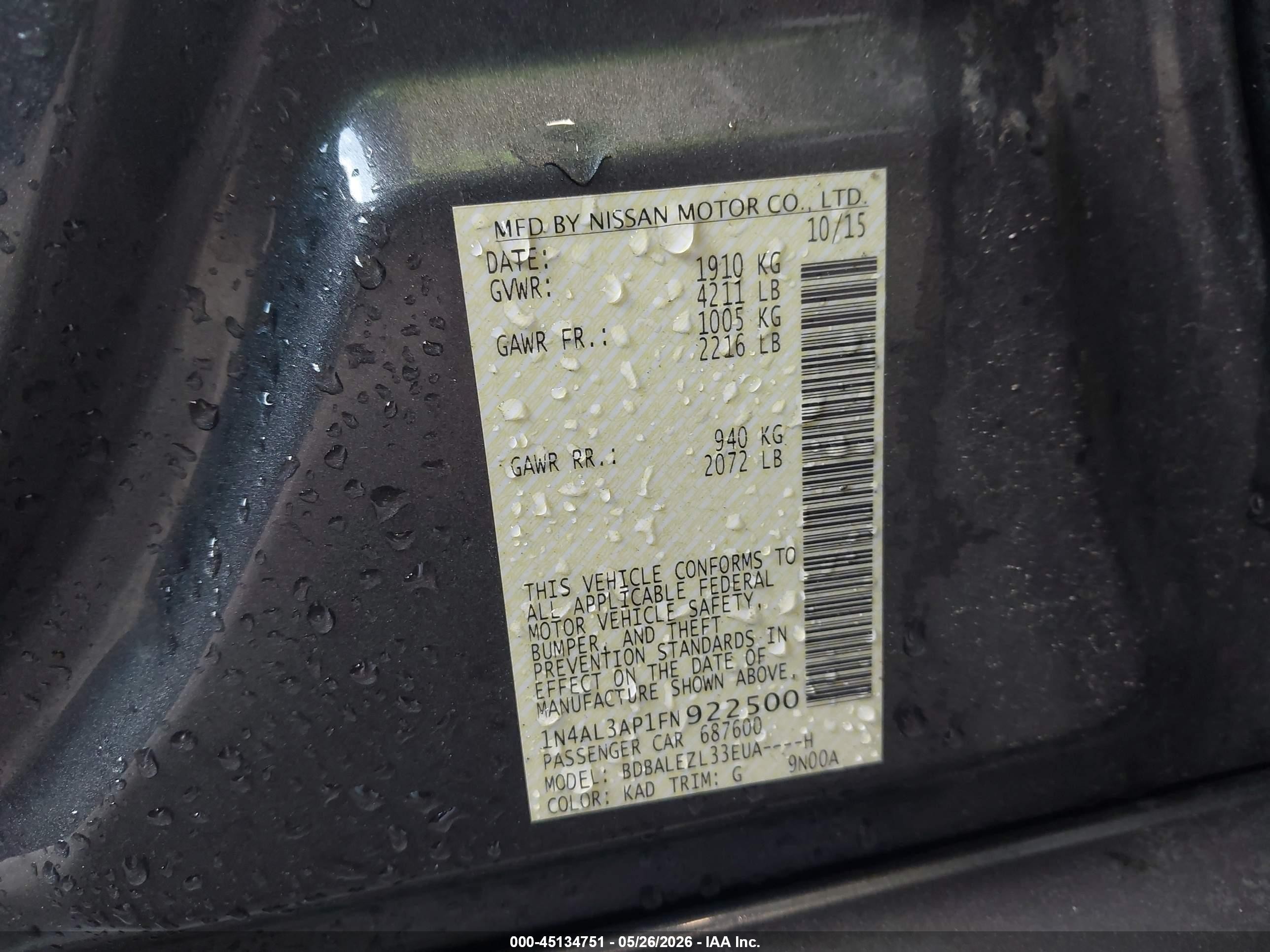 2015 Nissan Altima 2.5 S Gray vin: 1N4AL3AP1FN922500