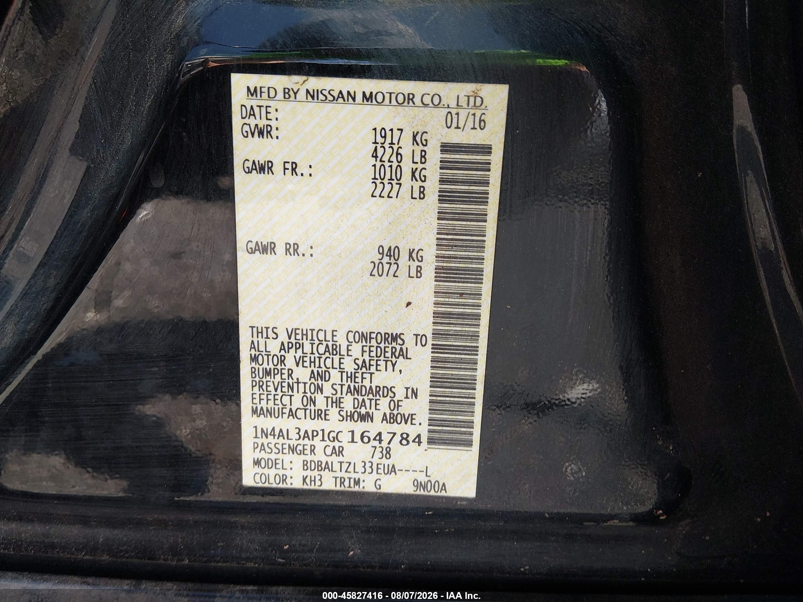 2016 Nissan Altima 2.5 Sl Black vin: 1N4AL3AP1GC164784