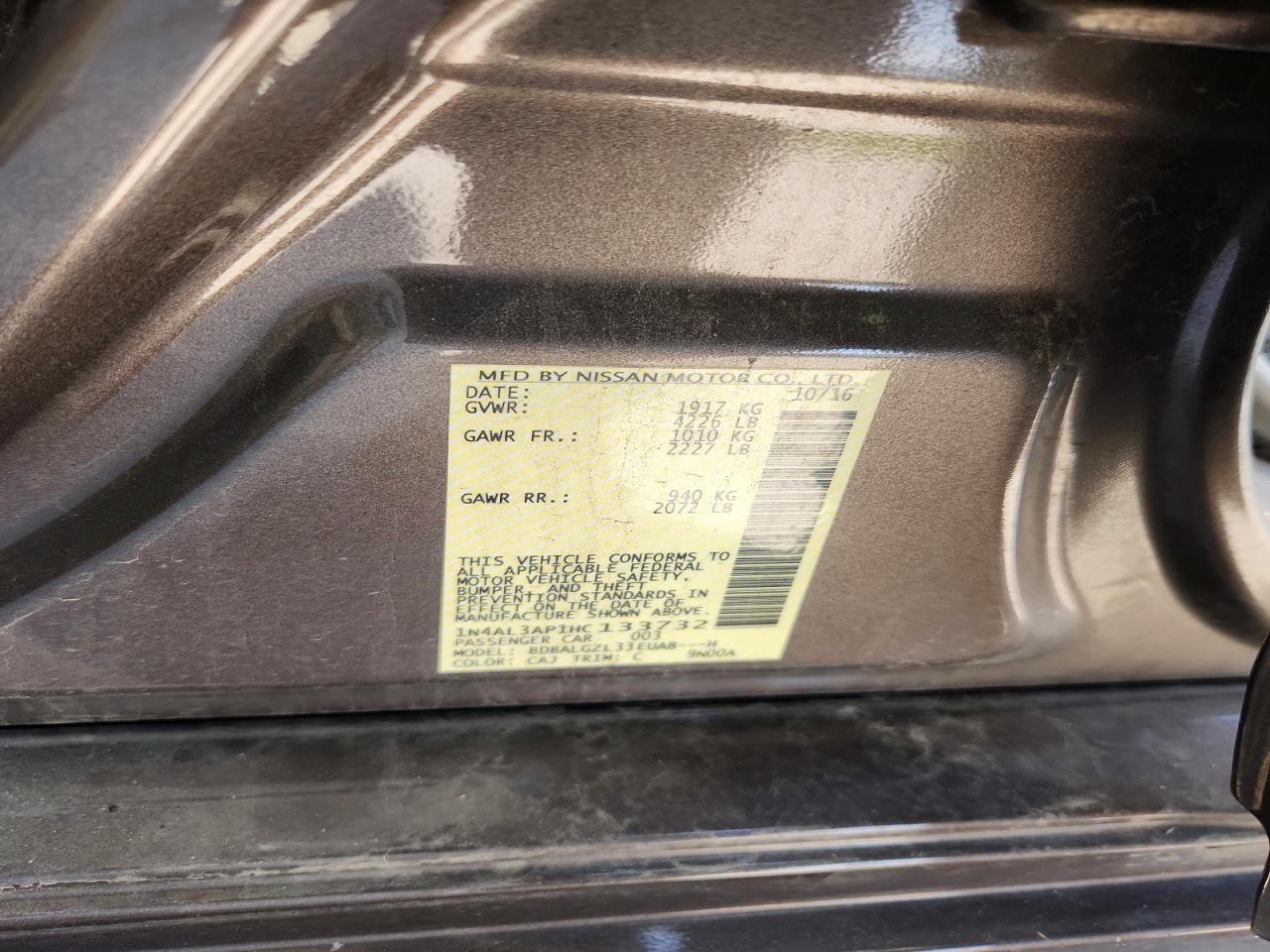 2017 Nissan Altima 2.5 S Серый vin: 1N4AL3AP1HC133732