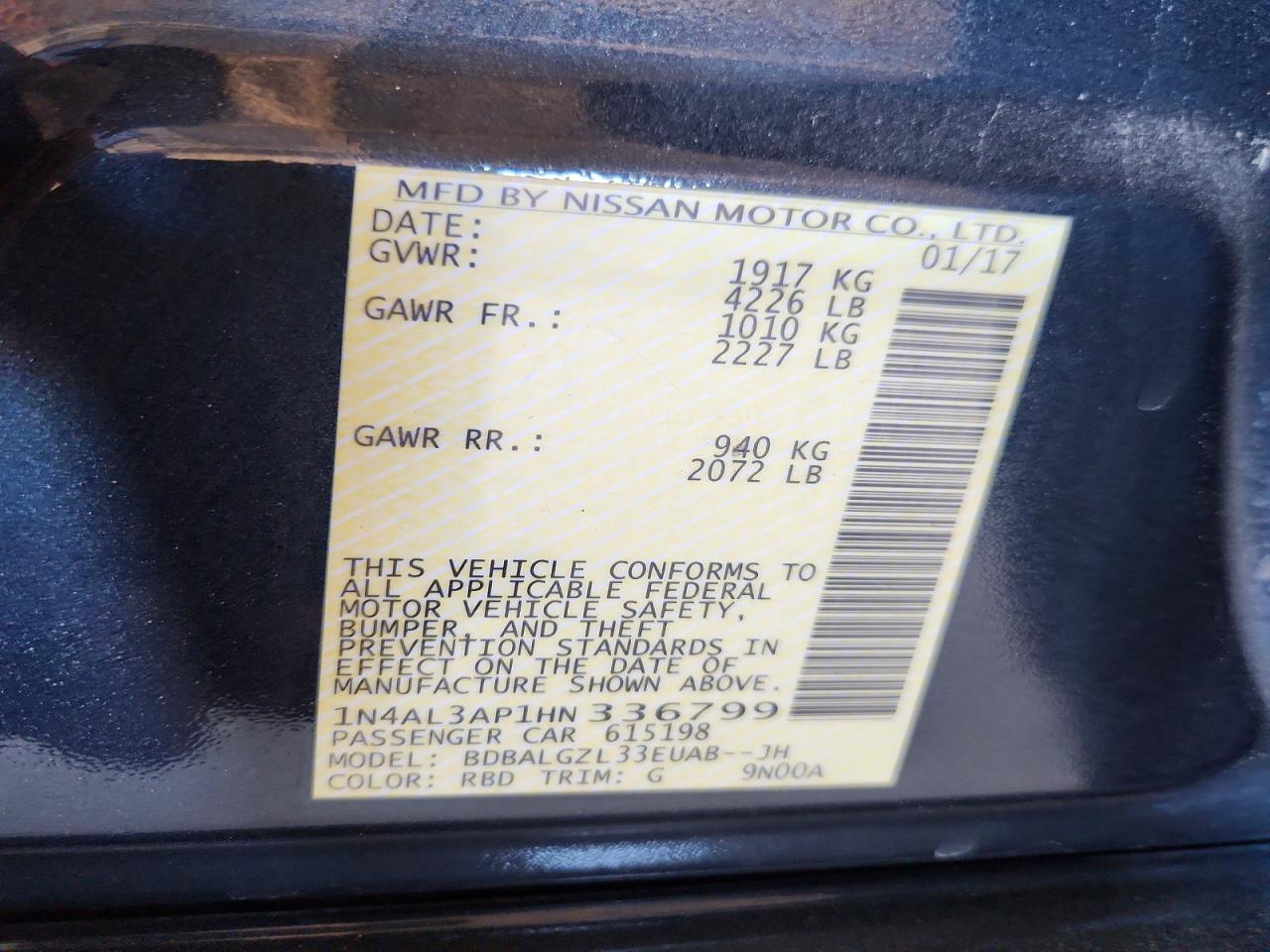 2017 Nissan Altima Черный vin: 1N4AL3AP1HN336799