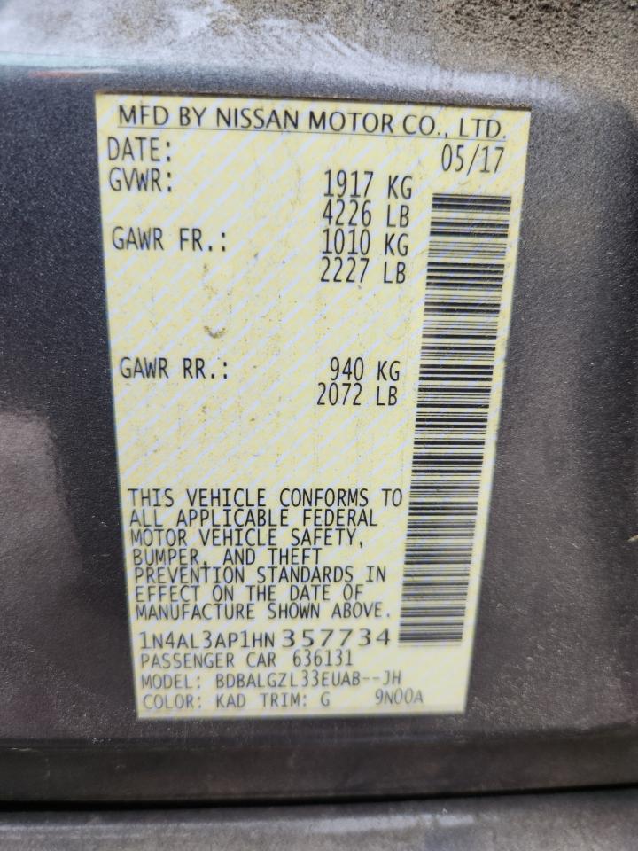 2017 Nissan Altima 2.5 Gray vin: 1N4AL3AP1HN357734