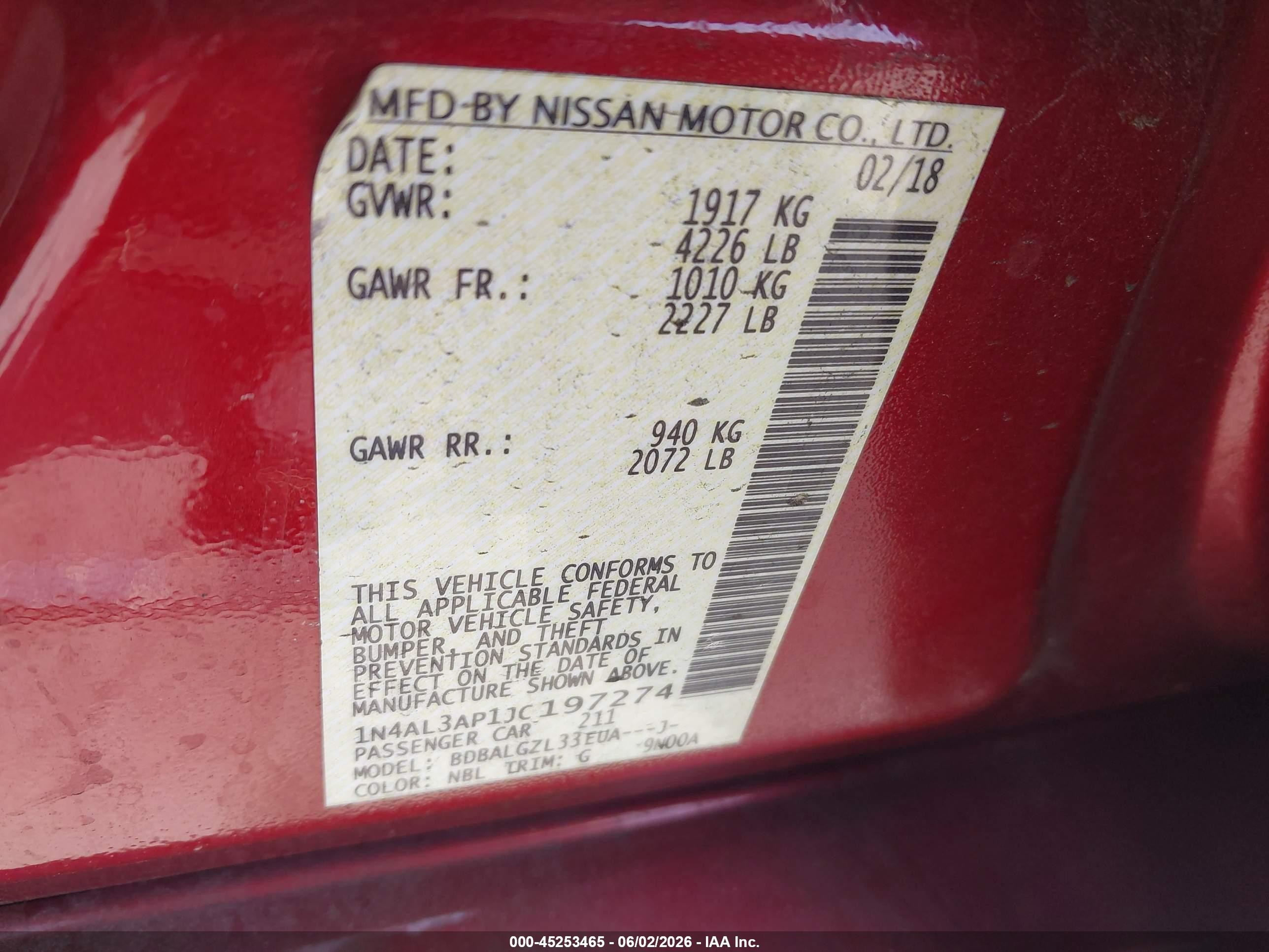 2018 Nissan Altima 2.5 S Red vin: 1N4AL3AP1JC197274