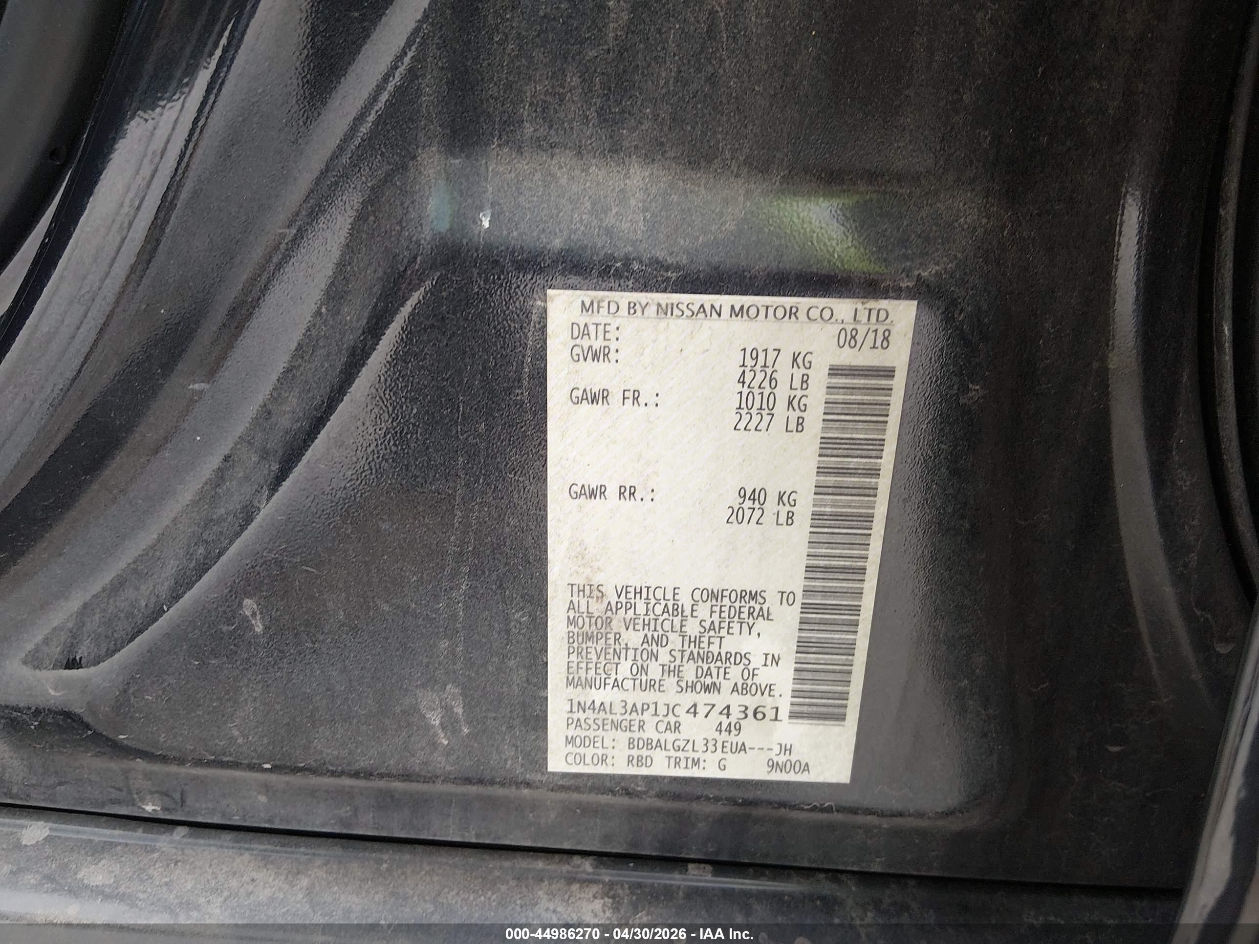 2018 Nissan Altima 2.5 S Gray vin: 1N4AL3AP1JC474361
