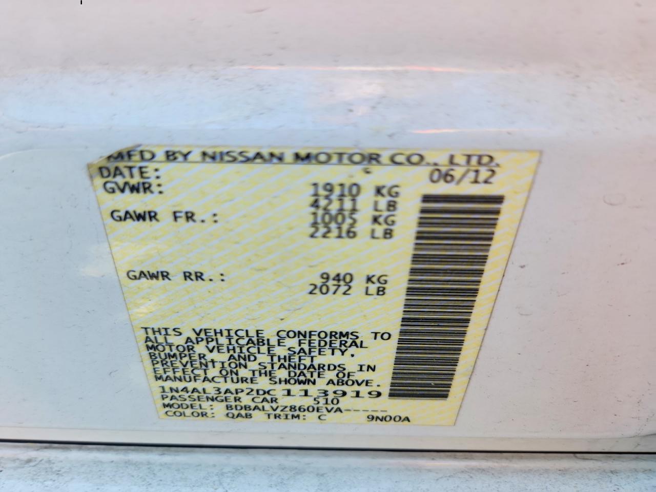 2013 Nissan Altima 2.5 White vin: 1N4AL3AP2DC113919