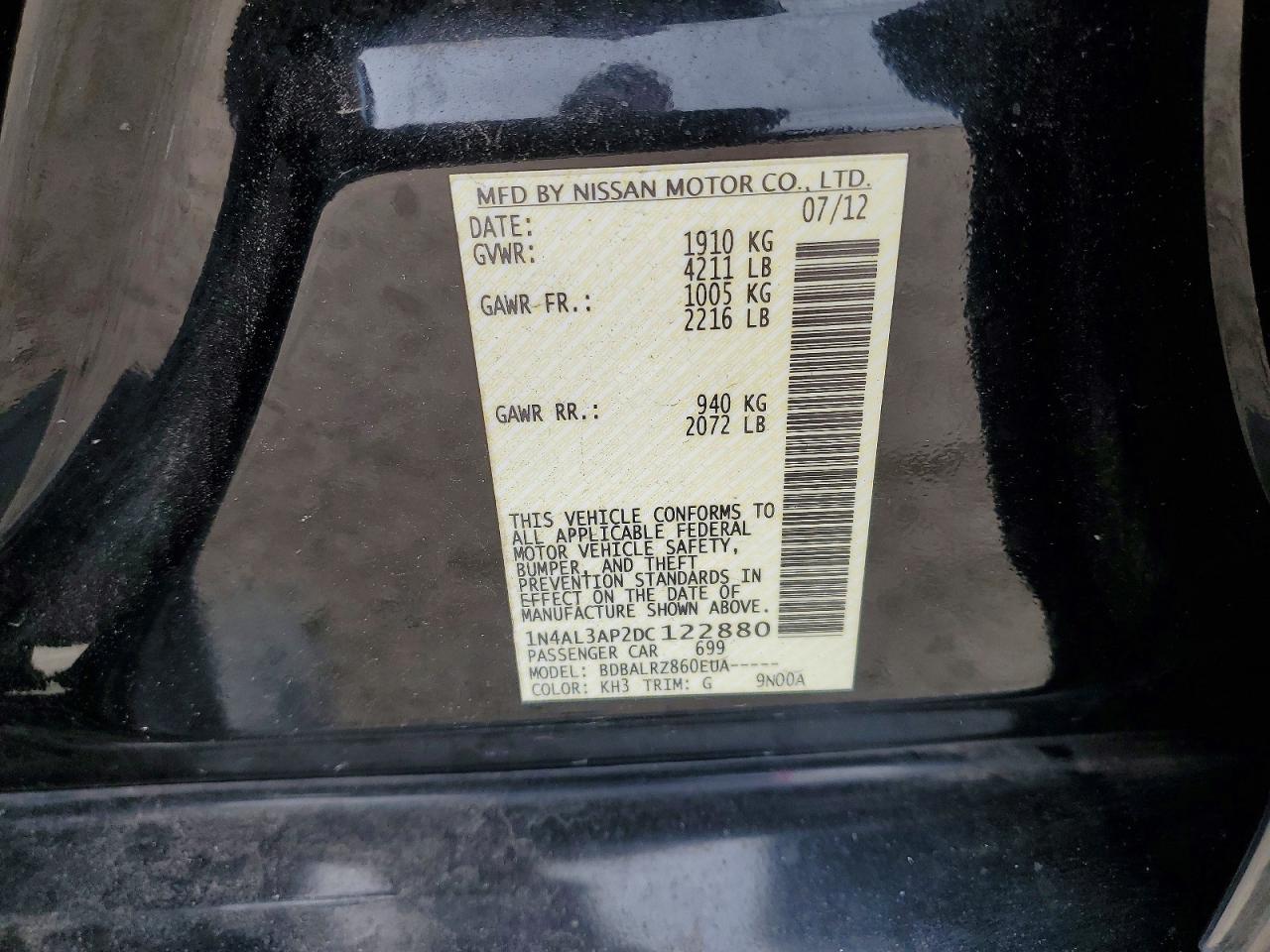 2013 Nissan Altima 2.5 Black vin: 1N4AL3AP2DC122880
