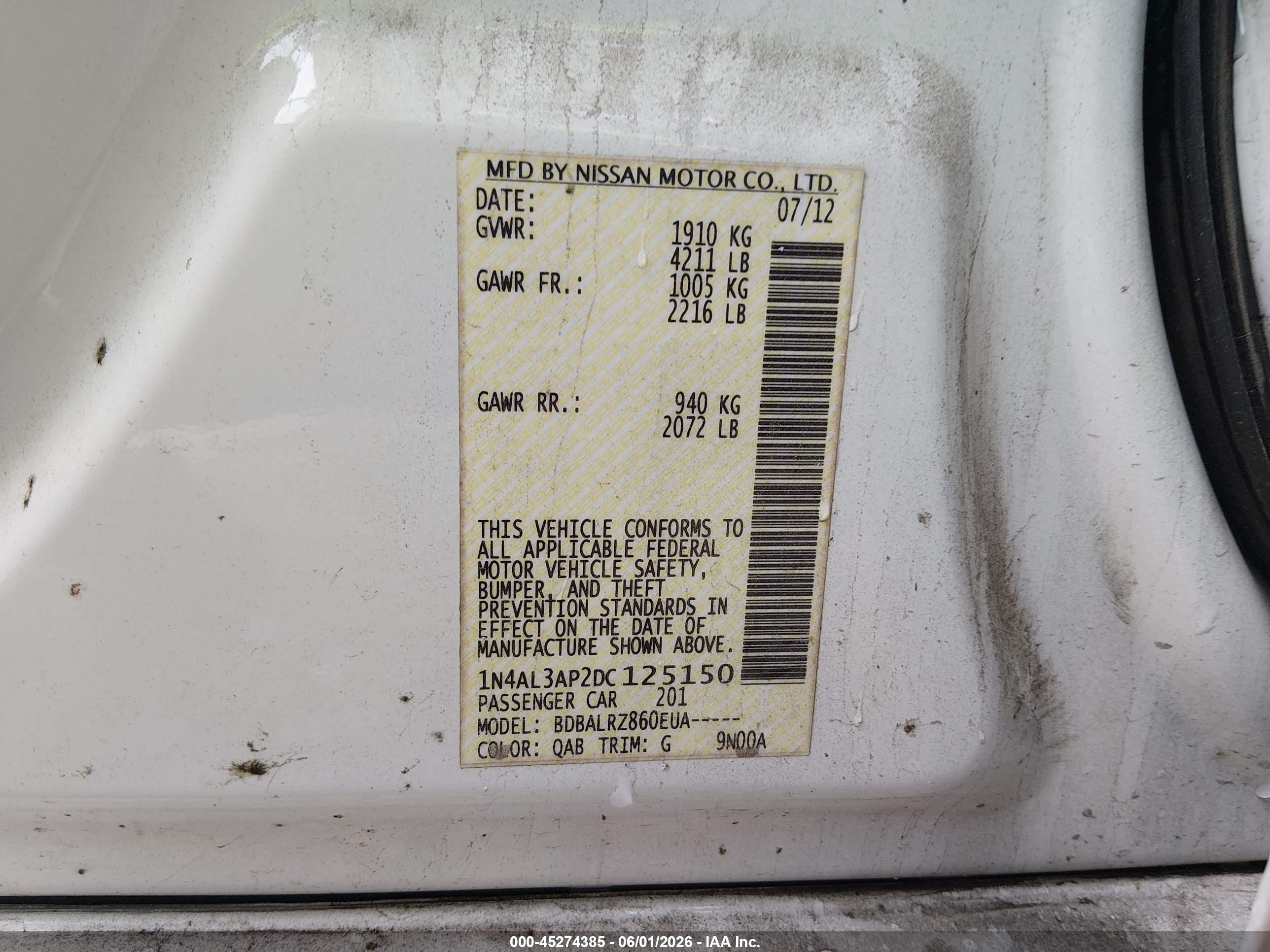 2013 Nissan Altima 2.5 S White vin: 1N4AL3AP2DC125150