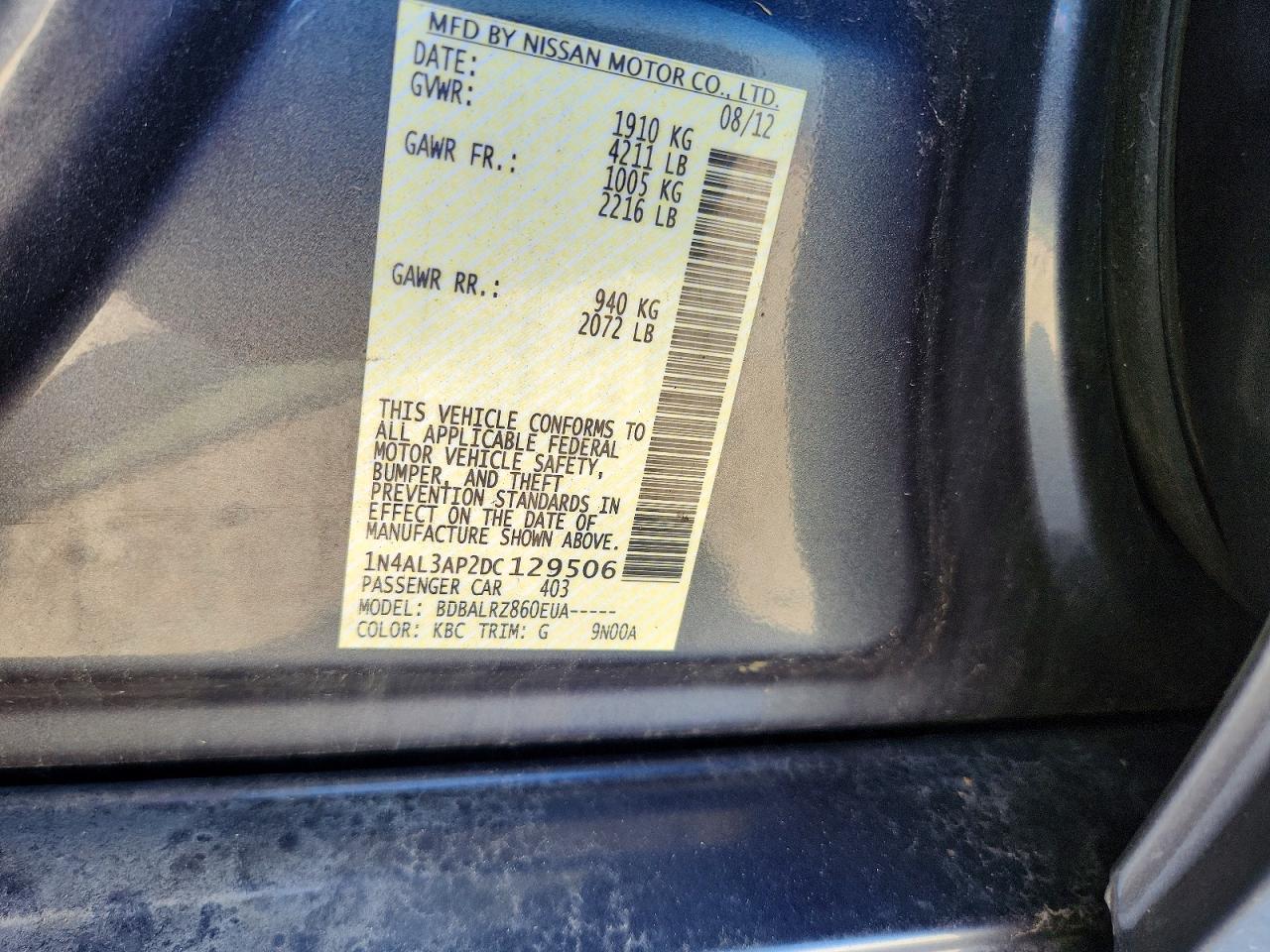 2013 Nissan Altima 2.5 Blue vin: 1N4AL3AP2DC129506
