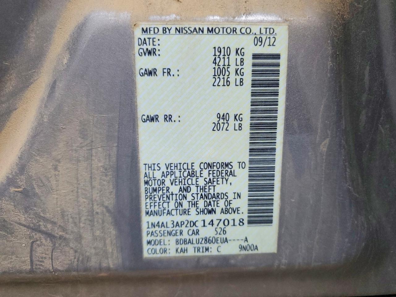2013 Nissan Altima 2.5 Gold vin: 1N4AL3AP2DC147018