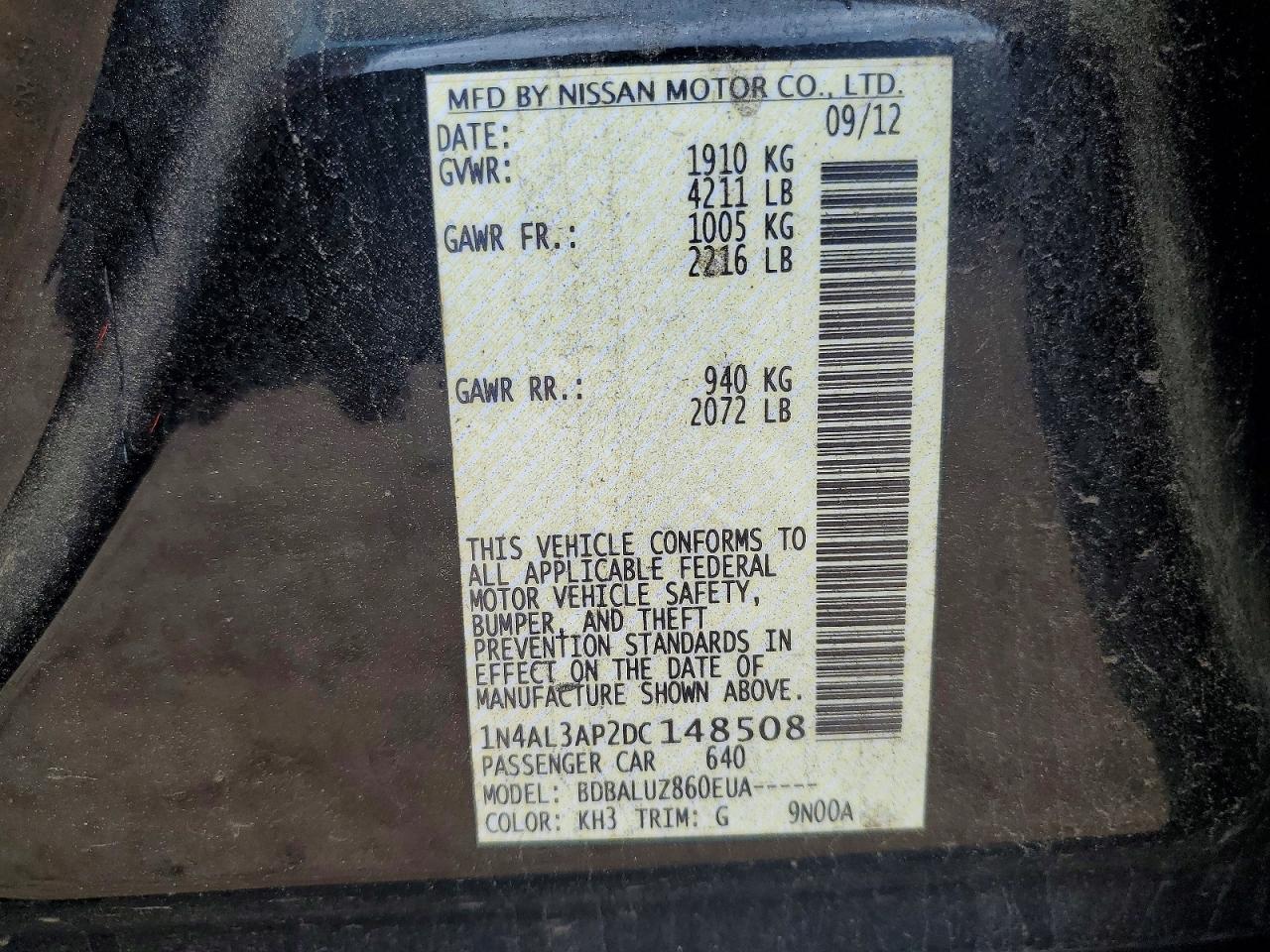 2013 Nissan Altima 2.5 Black vin: 1N4AL3AP2DC148508