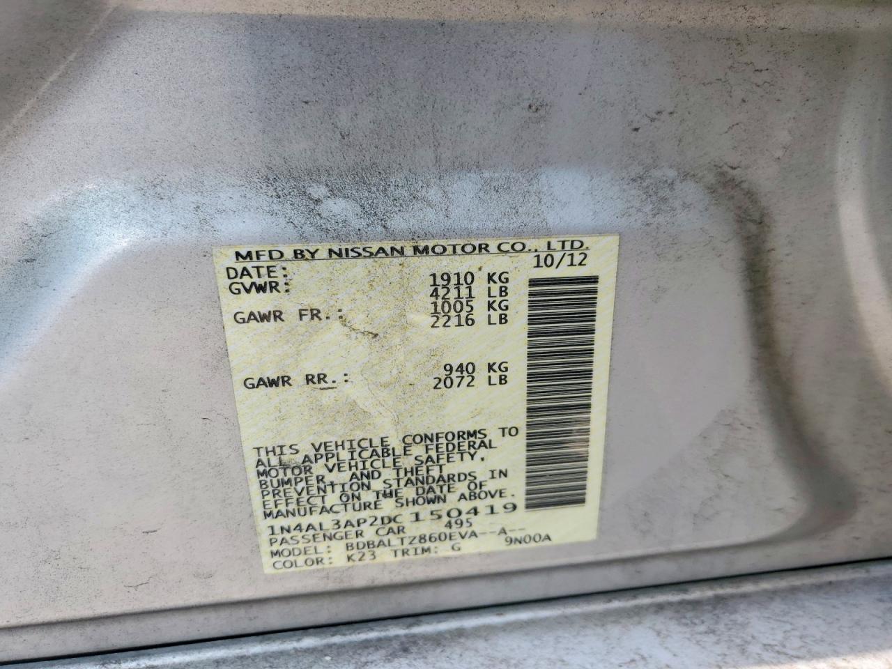 2013 Nissan Altima 2.5 Silver vin: 1N4AL3AP2DC150419