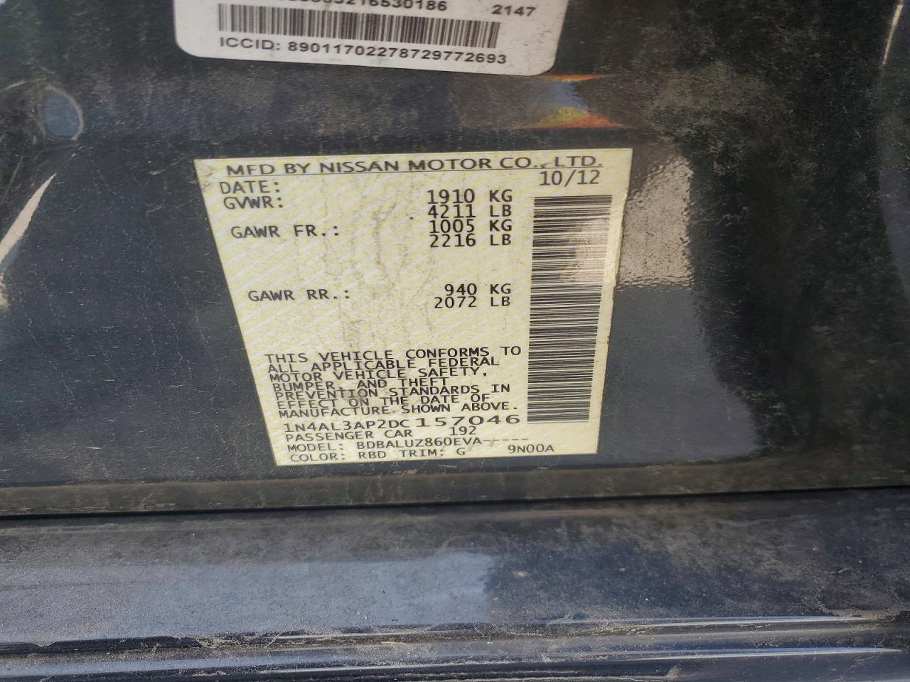 2013 Nissan Altima Black vin: 1N4AL3AP2DC157046