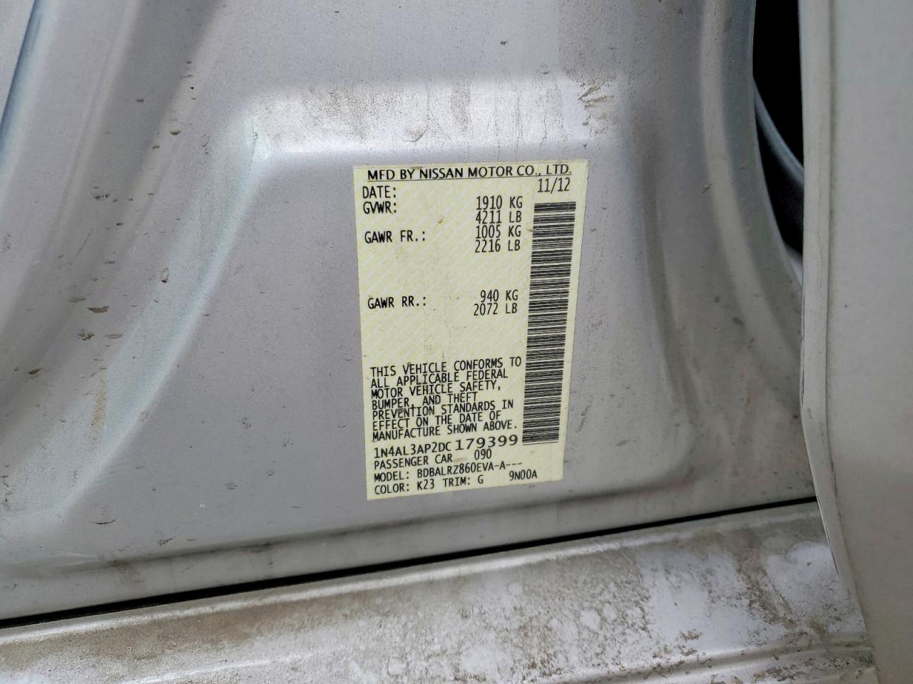 2013 Nissan Altima 2.5 Серебряный vin: 1N4AL3AP2DC179399